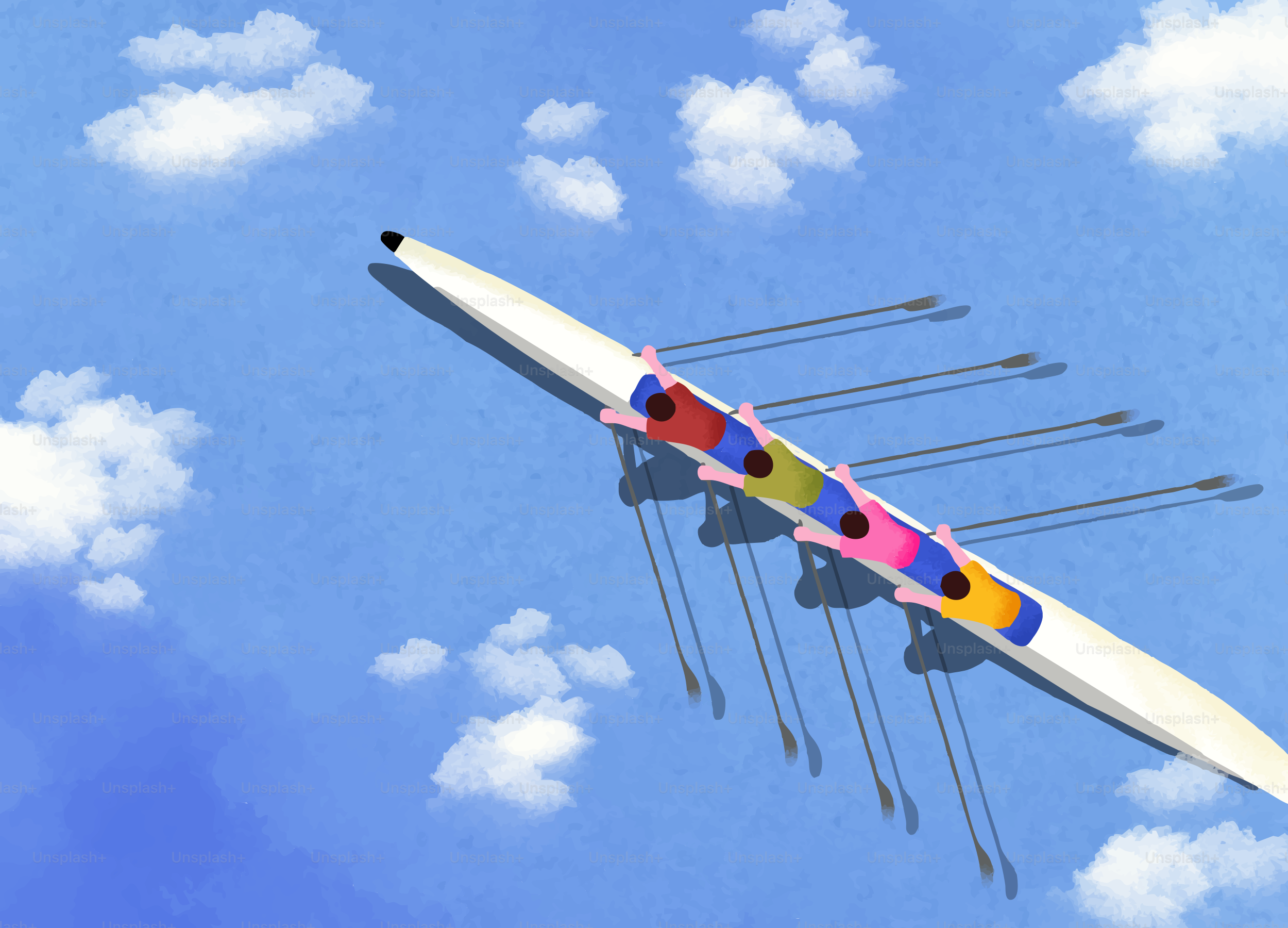 Rowers compete in their boat on the water.