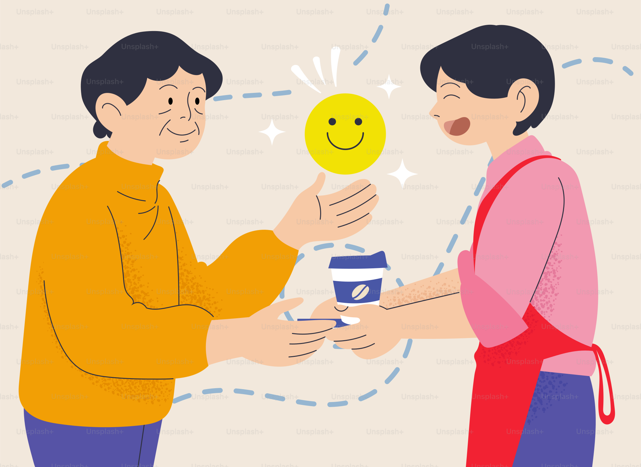 A barista gives a coffee and a smiley face.