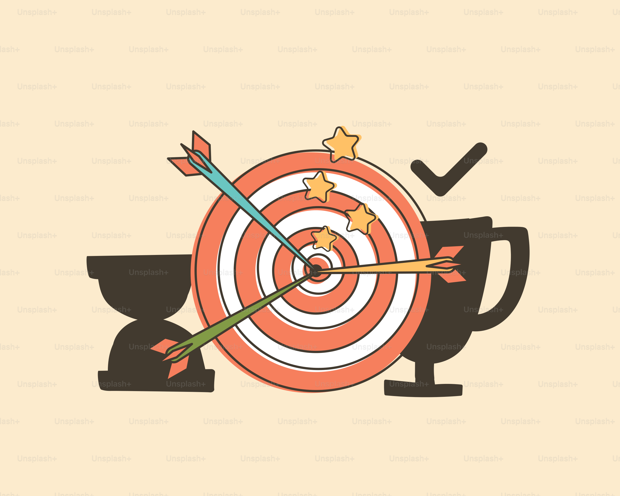 目標達成:矢は的を正確に命中させる。