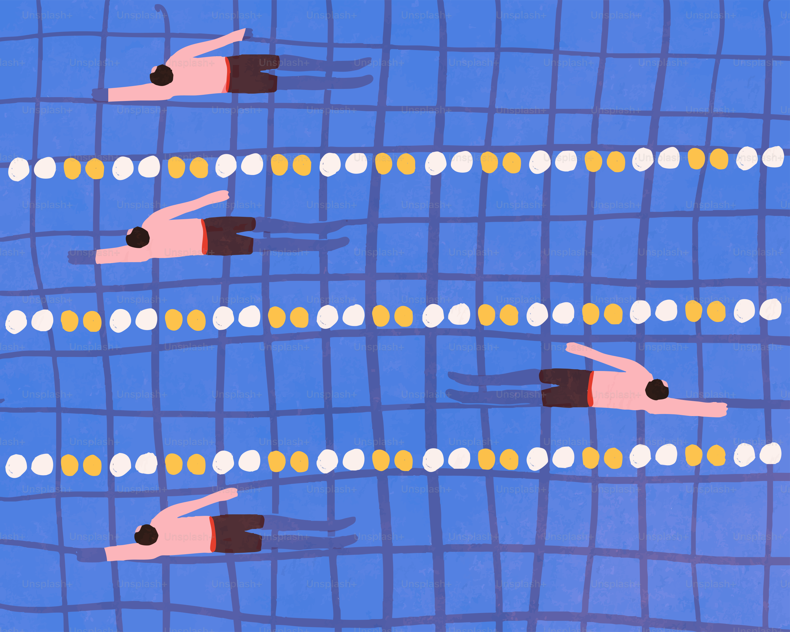 Les nageurs courent dans une piscine avec des balises de voie
