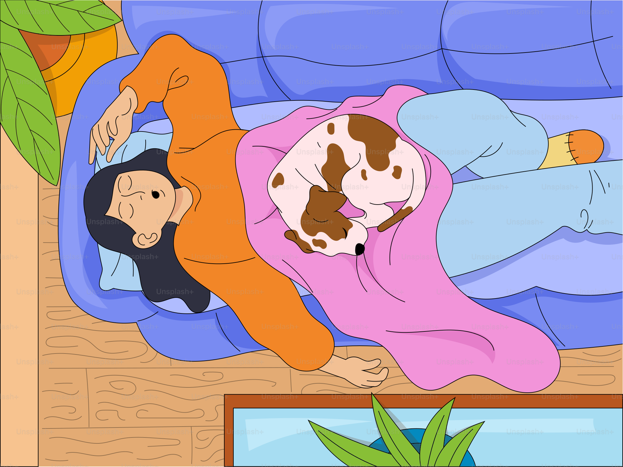 Woman sleeps on couch with her dog.