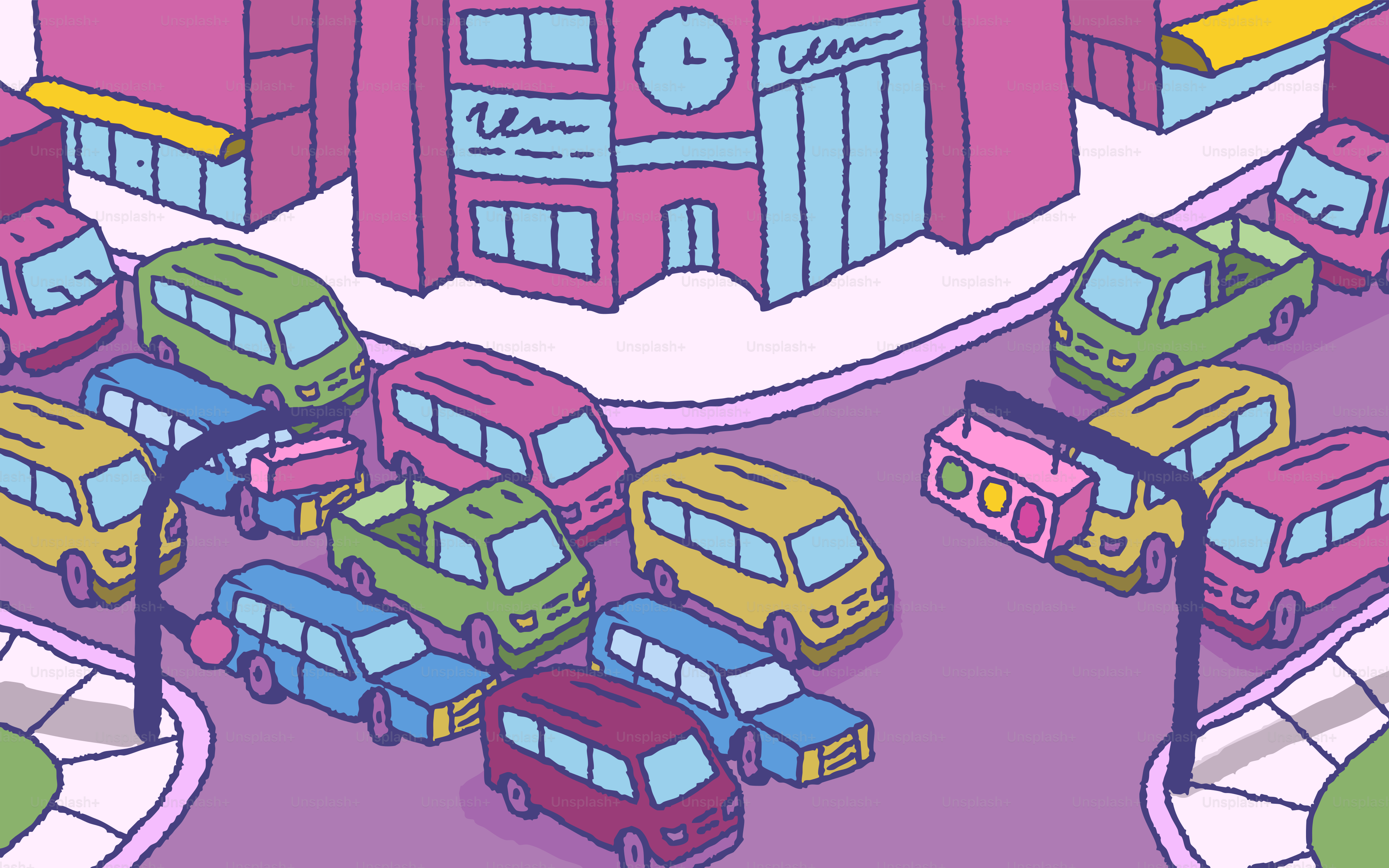 Cars are stuck in traffic at a city intersection.