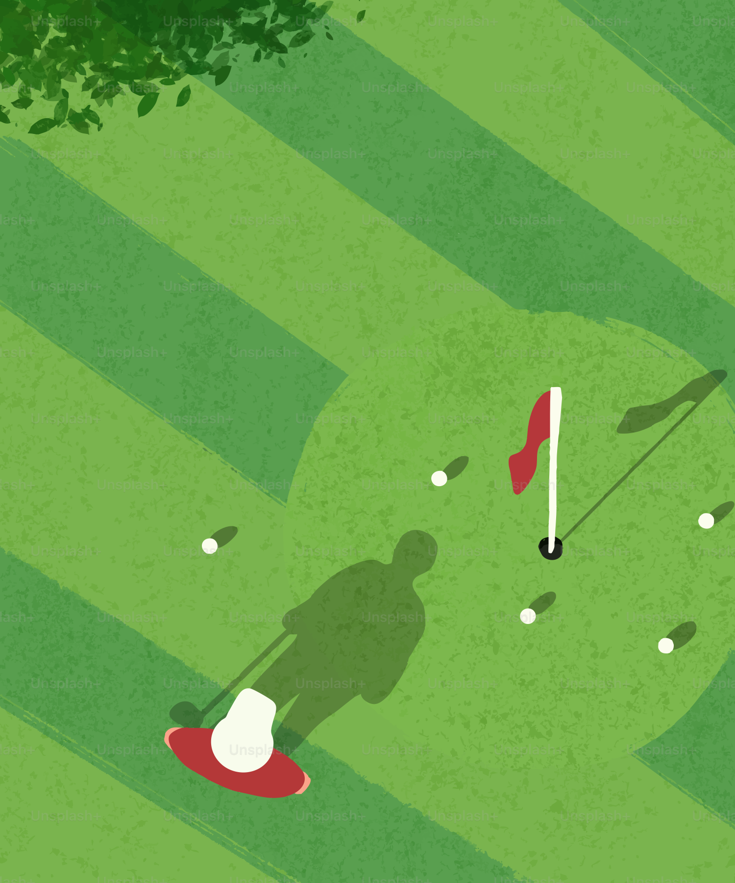 Un golfista se acerca al green con una bandera.
