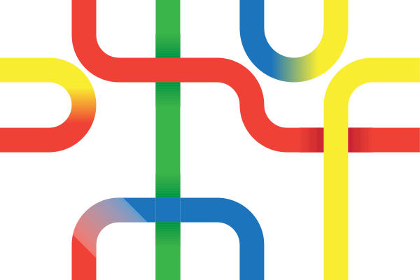 Bunte Linien verweben sich und überlappen sich.