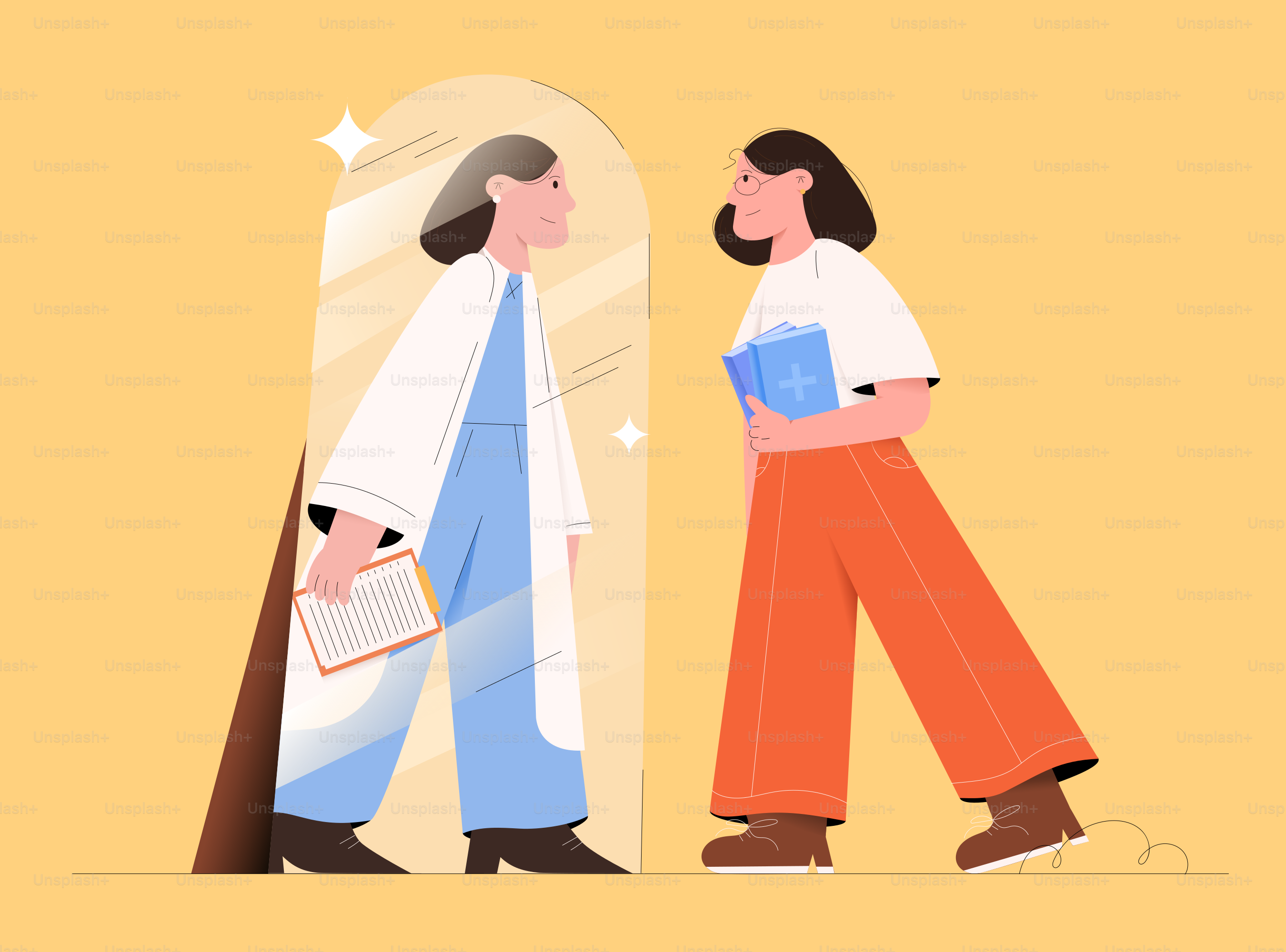 女性は未来の自分を医者として見ています。