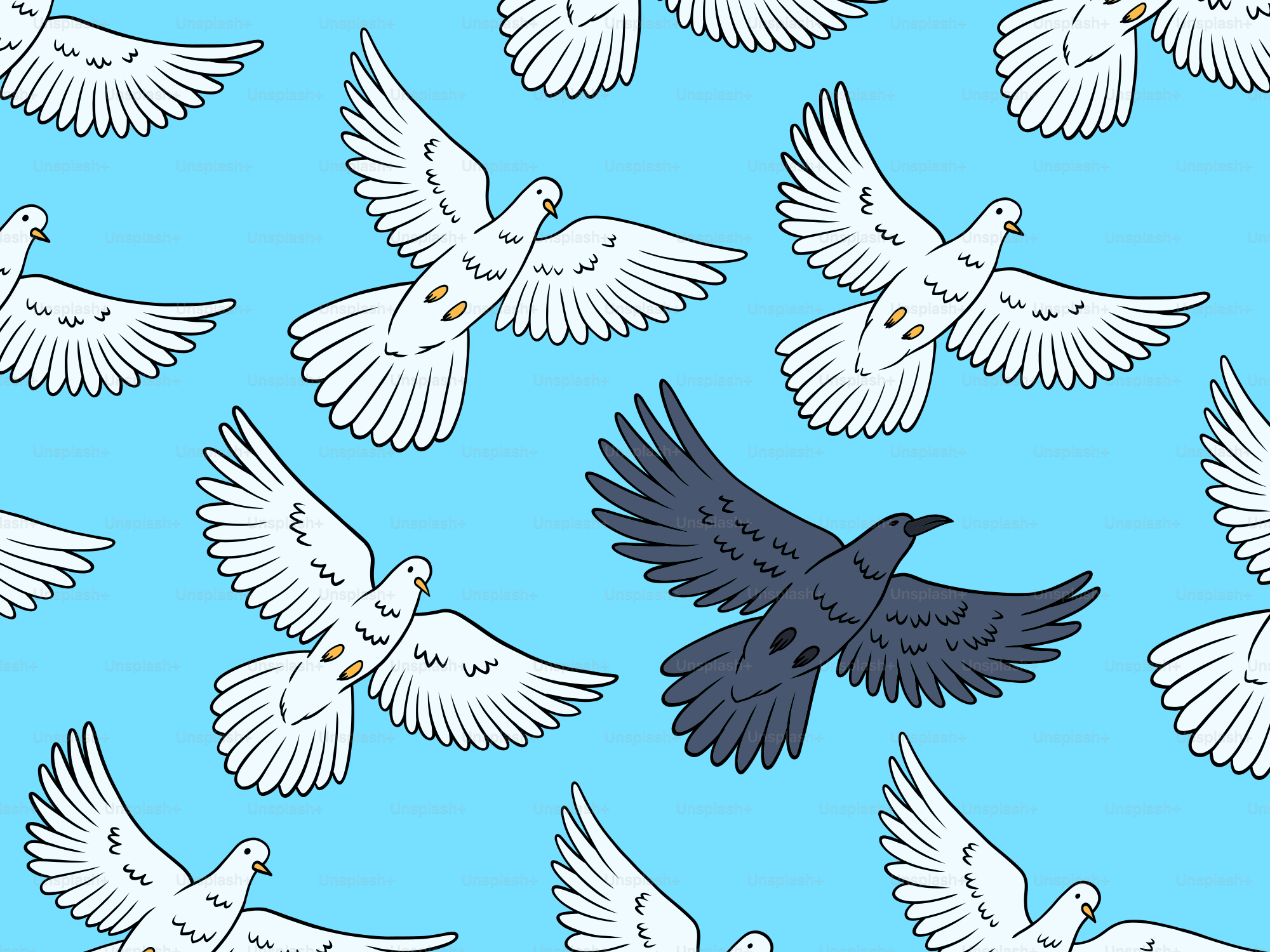 鳩はカラスの周りを飛び回ります。のベクター – Unsplashの動物の画像, image size:3000x2250