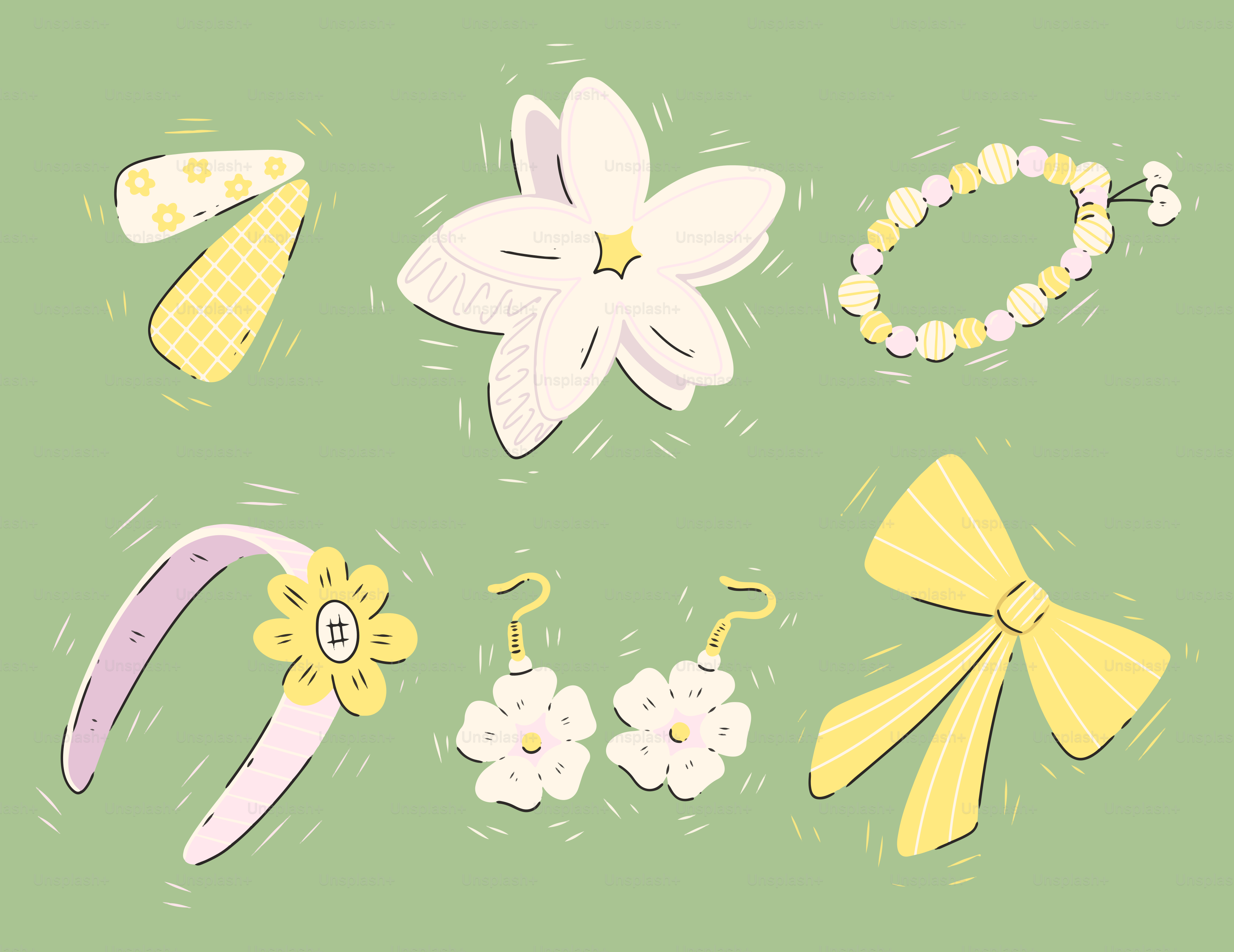 Verschiedene gelbe und weiße Accessoires sind zu sehen.