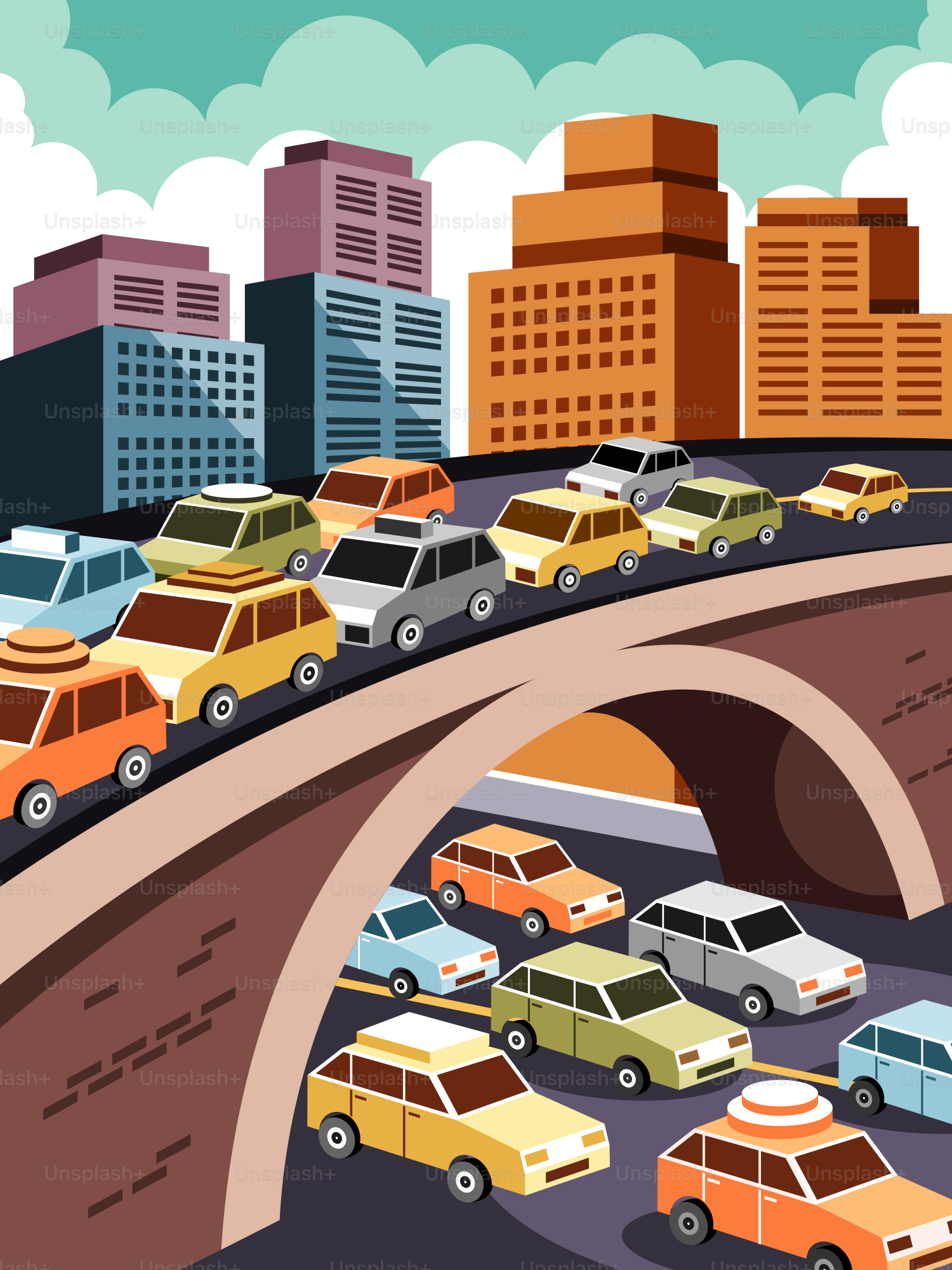 Le auto sono bloccate nel traffico intenso in una città.