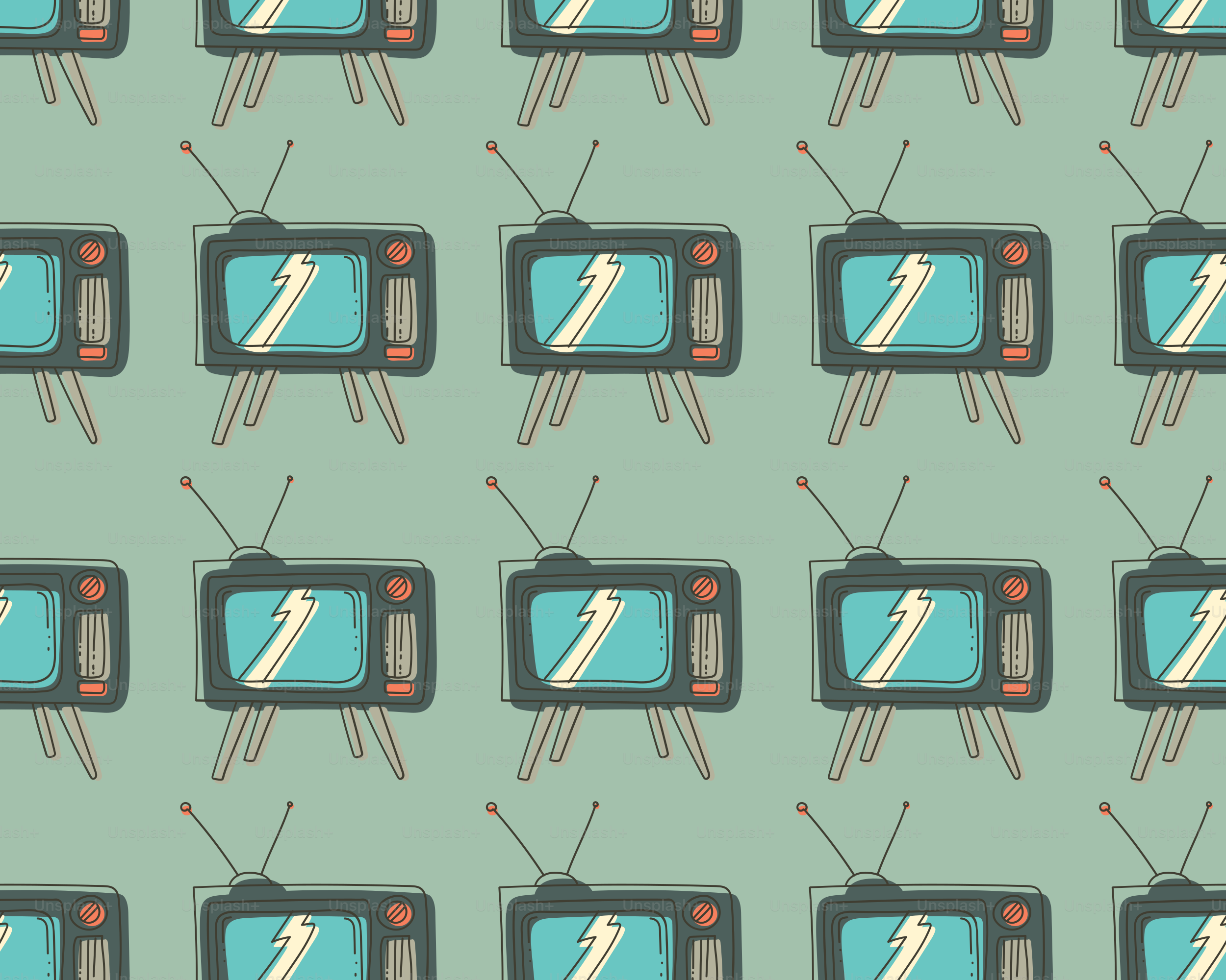 Wiederholtes Muster alter Fernseher auf grünem Hintergrund.
