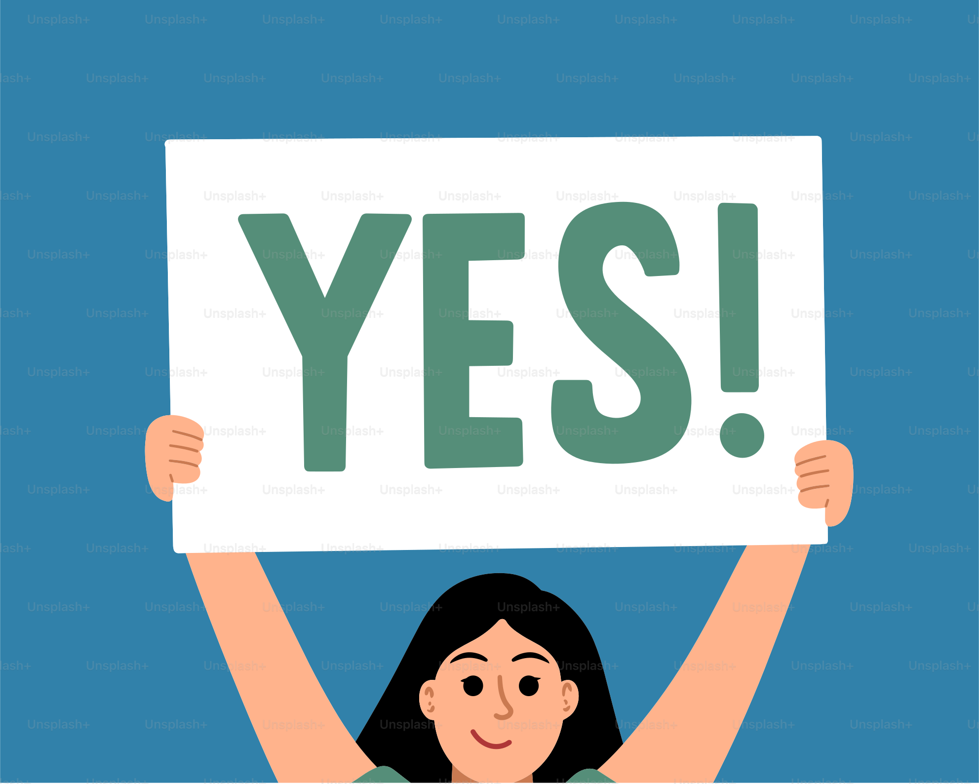 ¡Una mujer sostiene un cartel que dice sí!