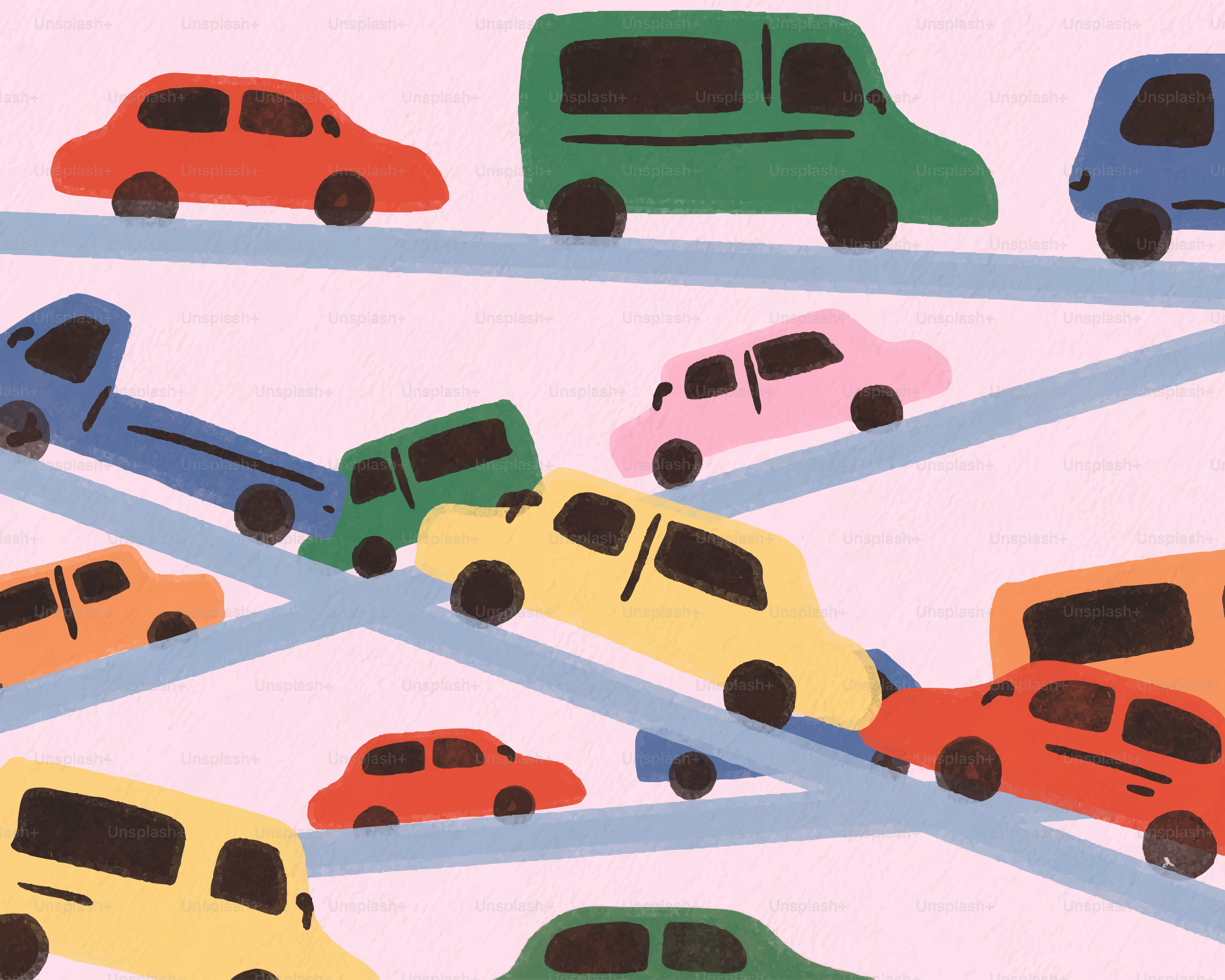 Mobil melaju di jalan raya dalam ilustrasi ini.