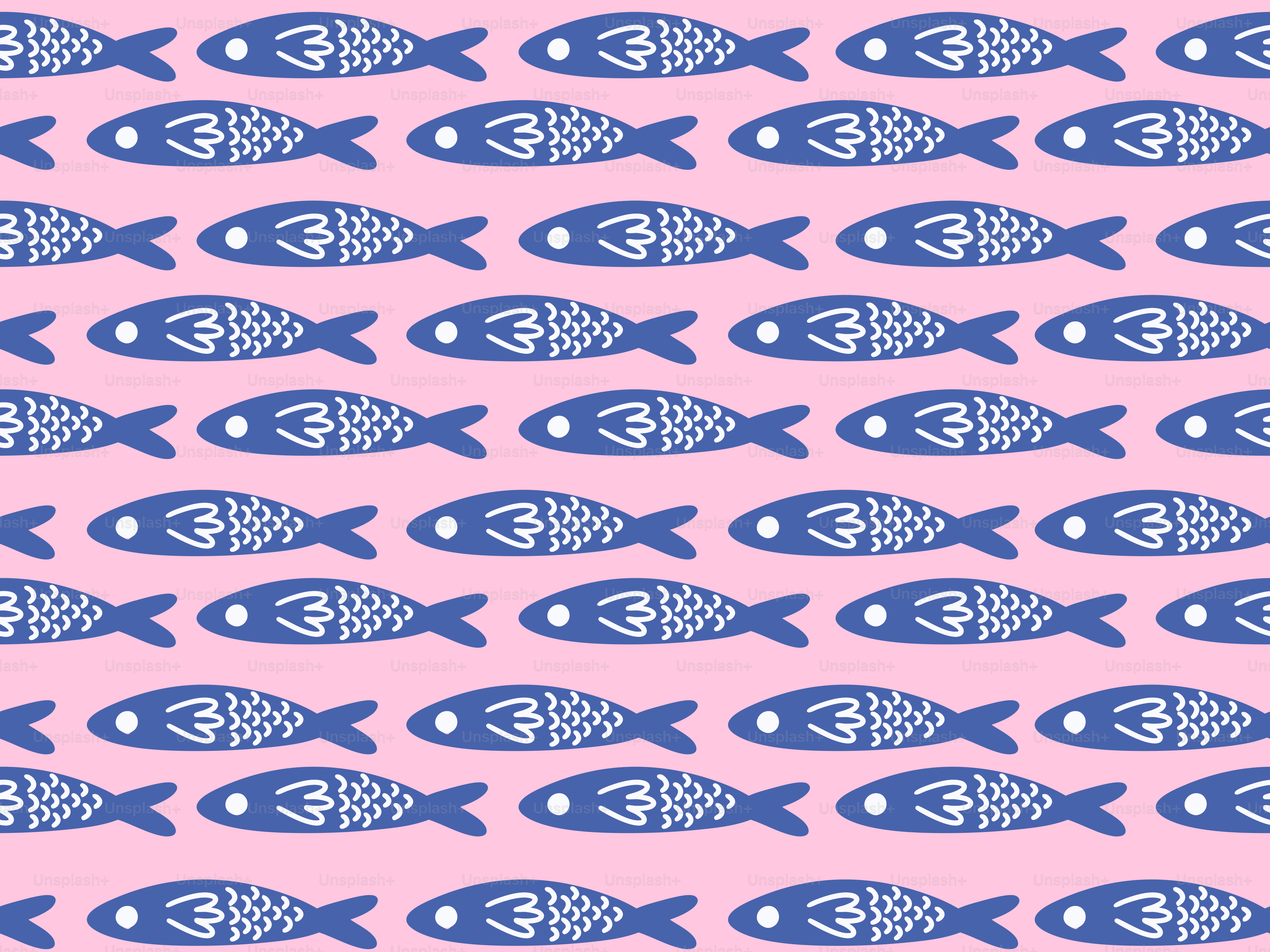 Blue fish pattern on a pink background.