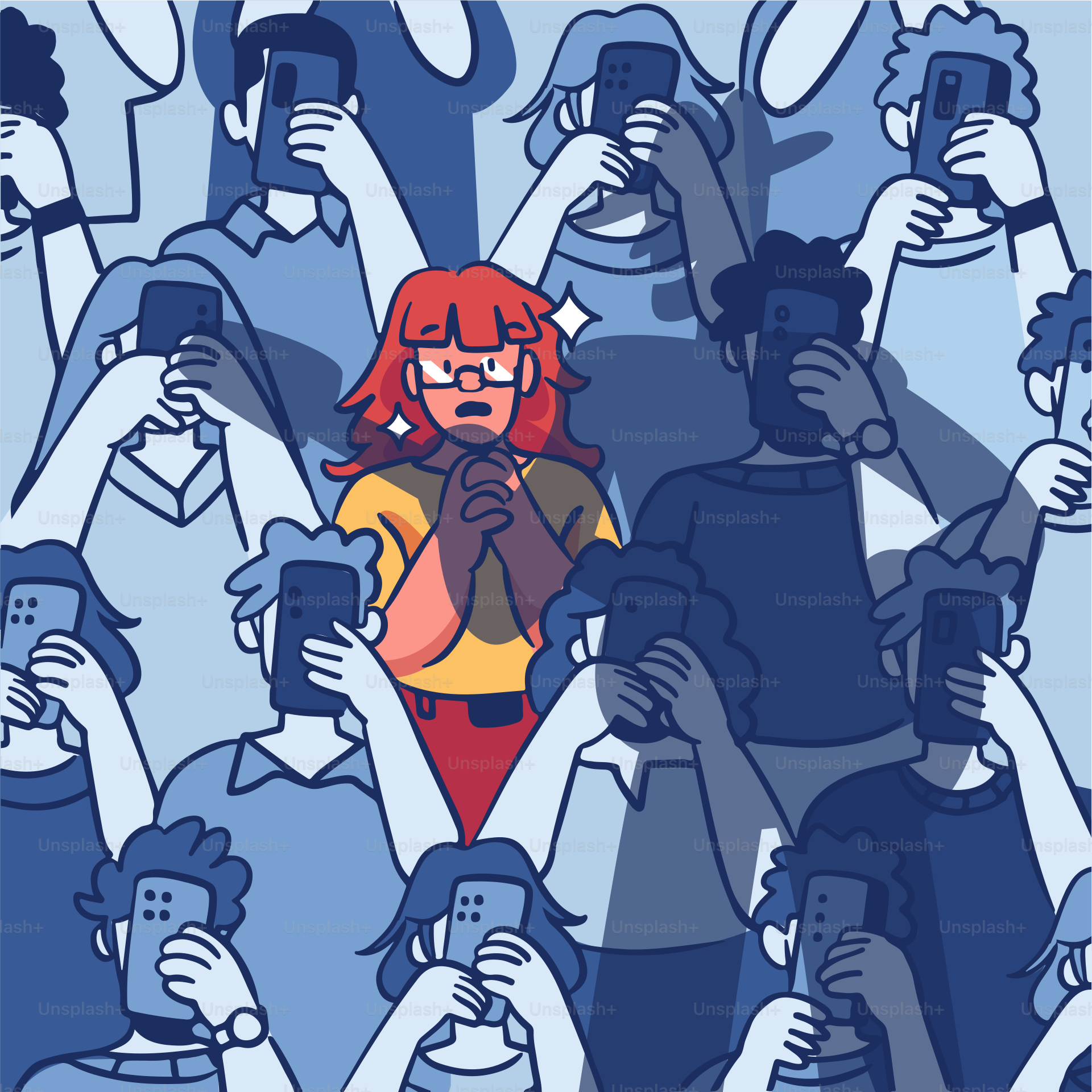 A woman is surrounded by people taking photos.