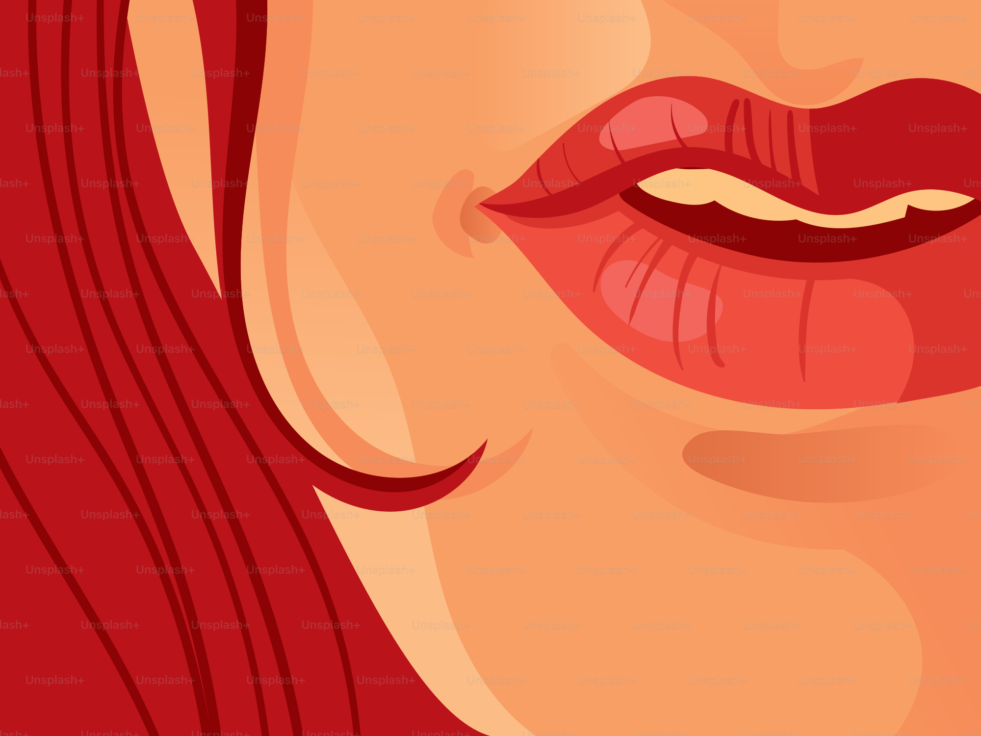 Red lips and part of the face in an illustration.