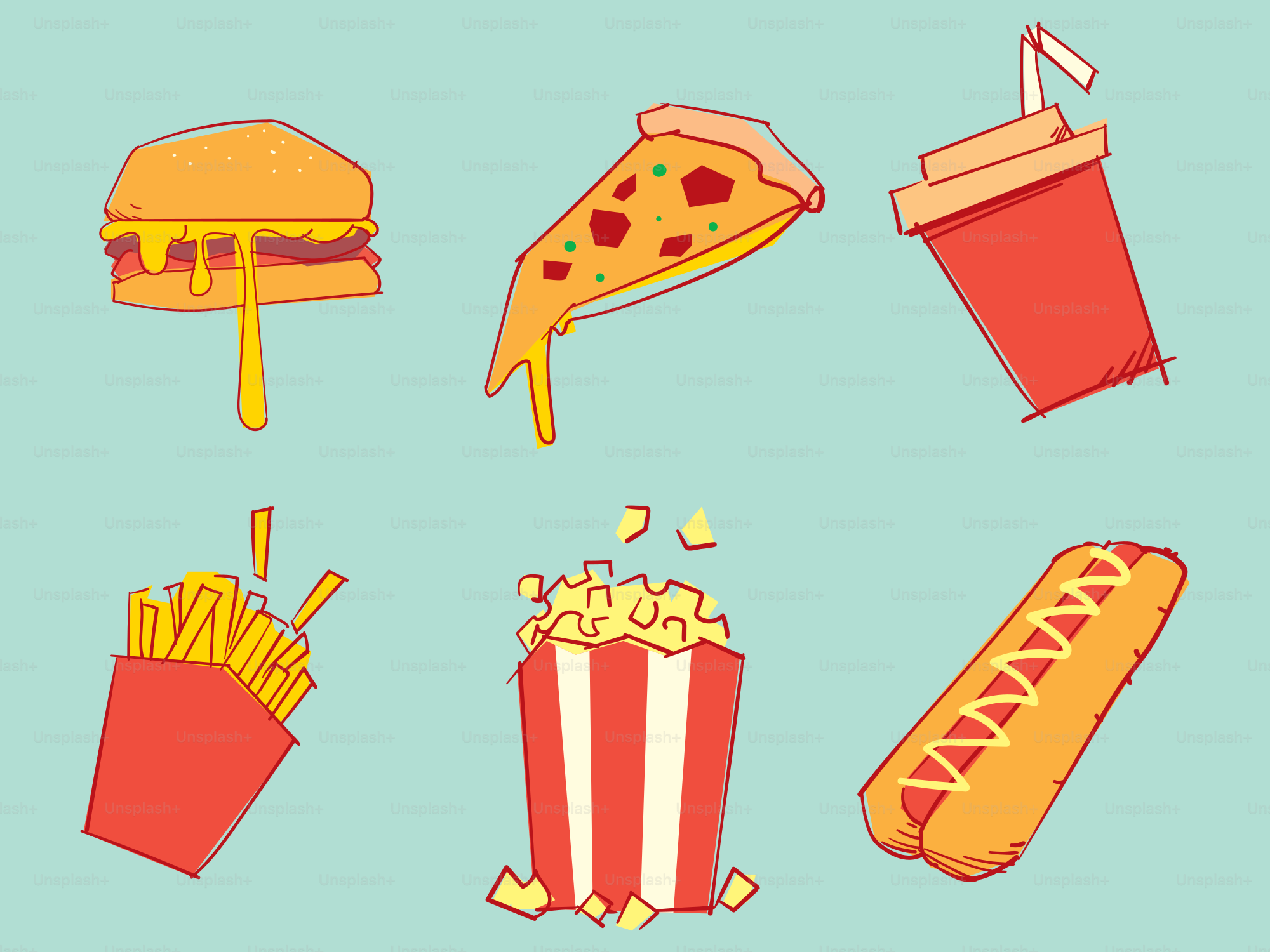 Fast food items including burger, pizza, and more. vector – Burger Image on  Unsplash, image size:3000x2250