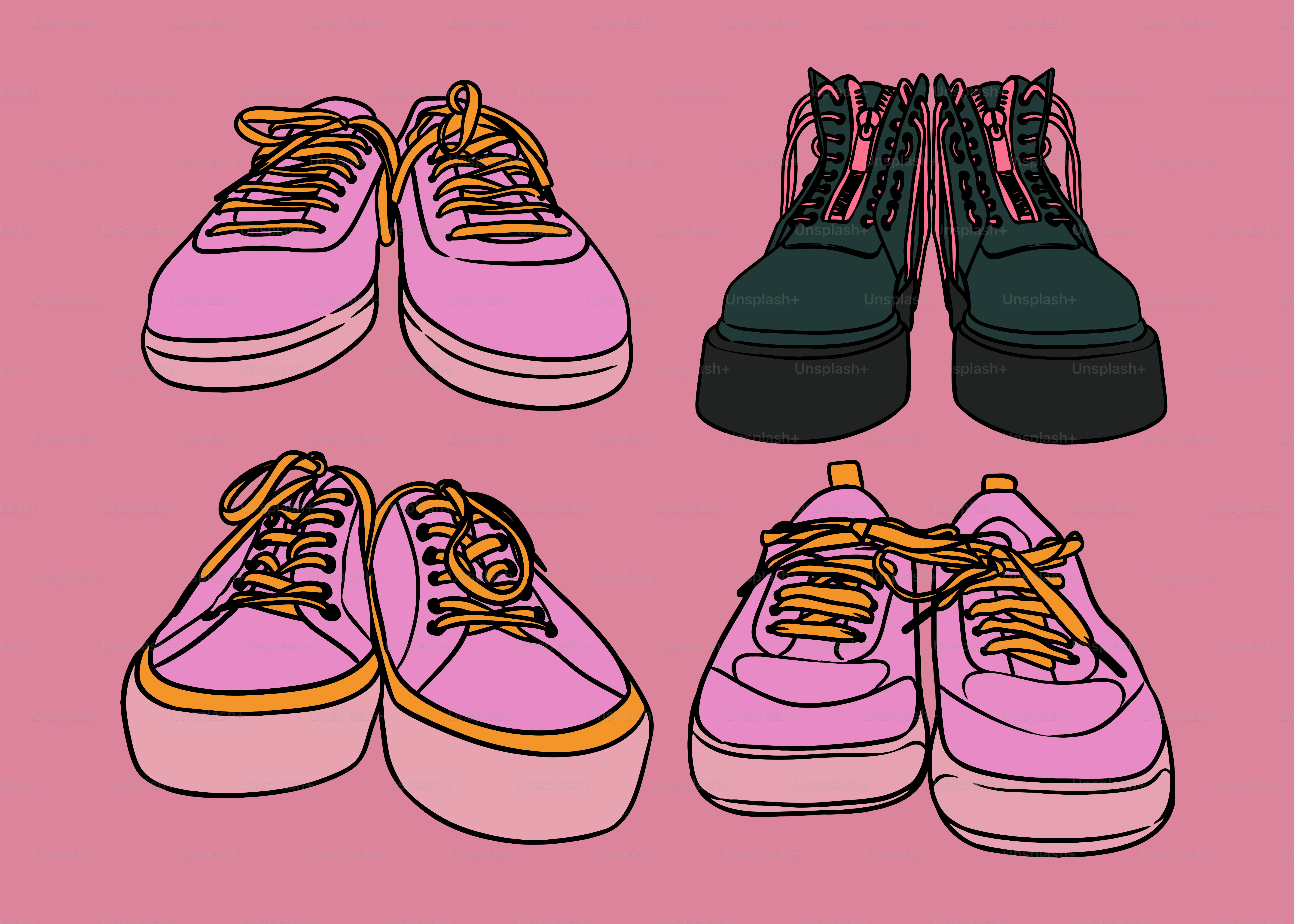 Différentes paires de chaussures tendance sont représentées.