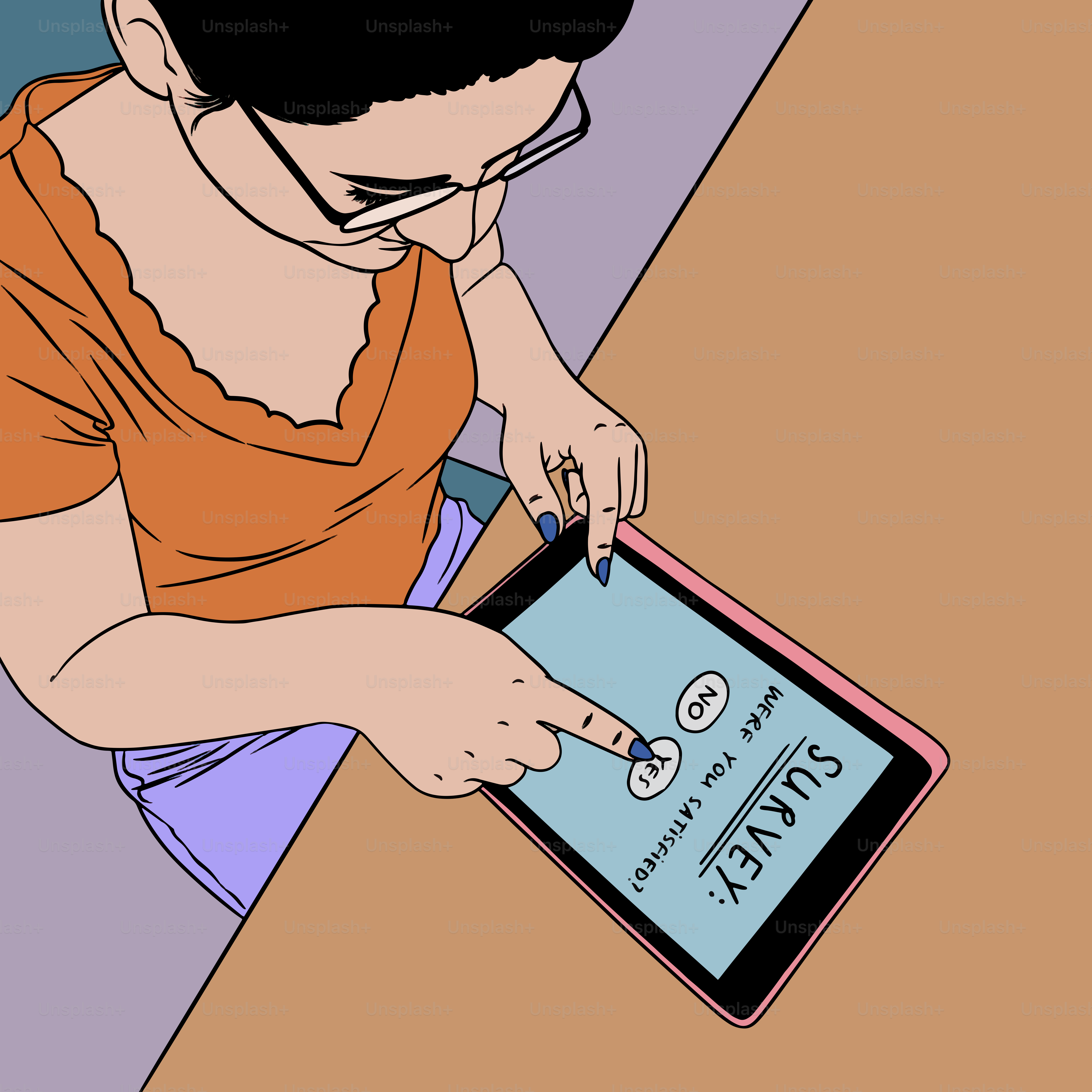 Mulher responde a uma pesquisa em um tablet.