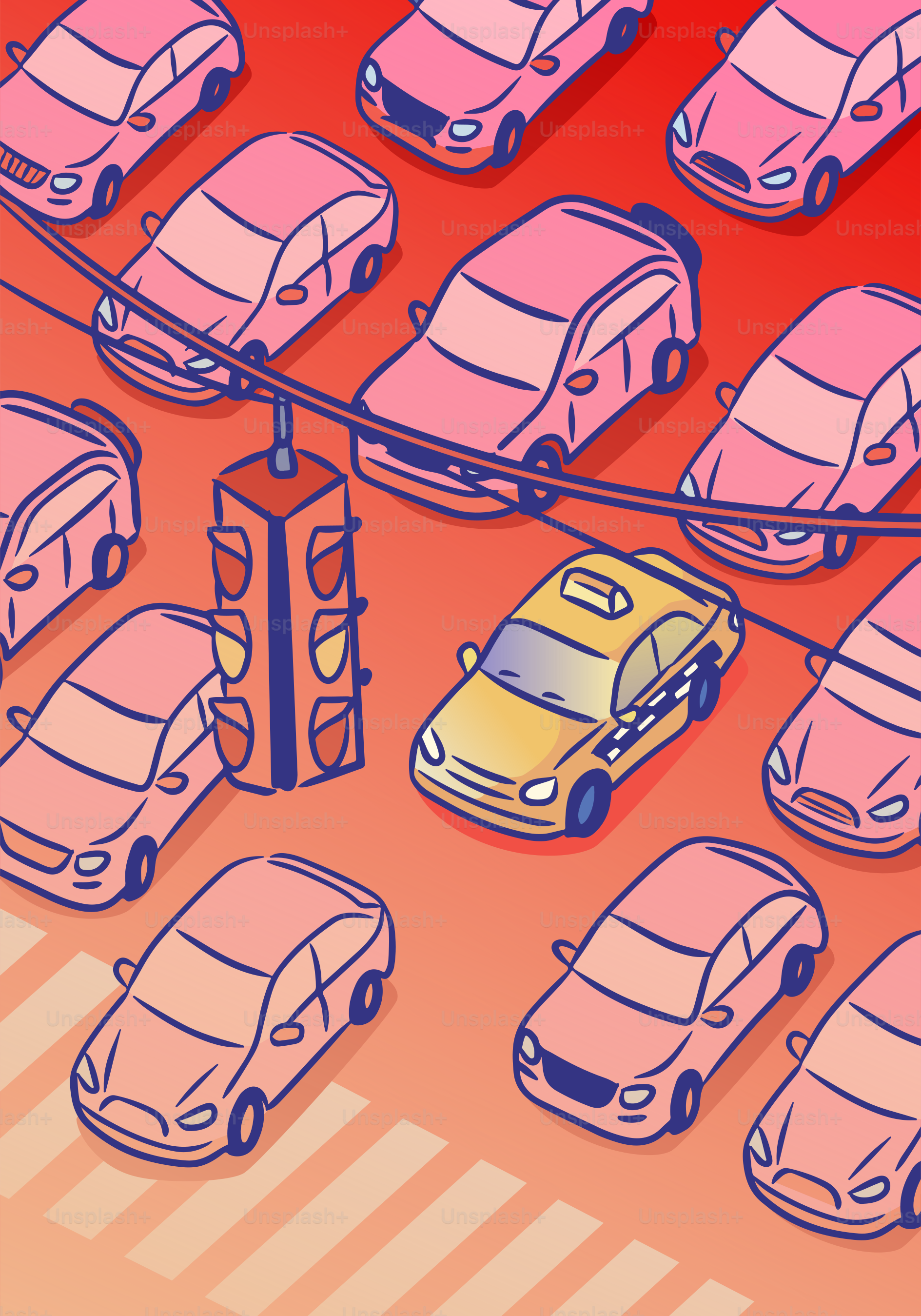 Cars are stuck in a traffic jam near a traffic light.