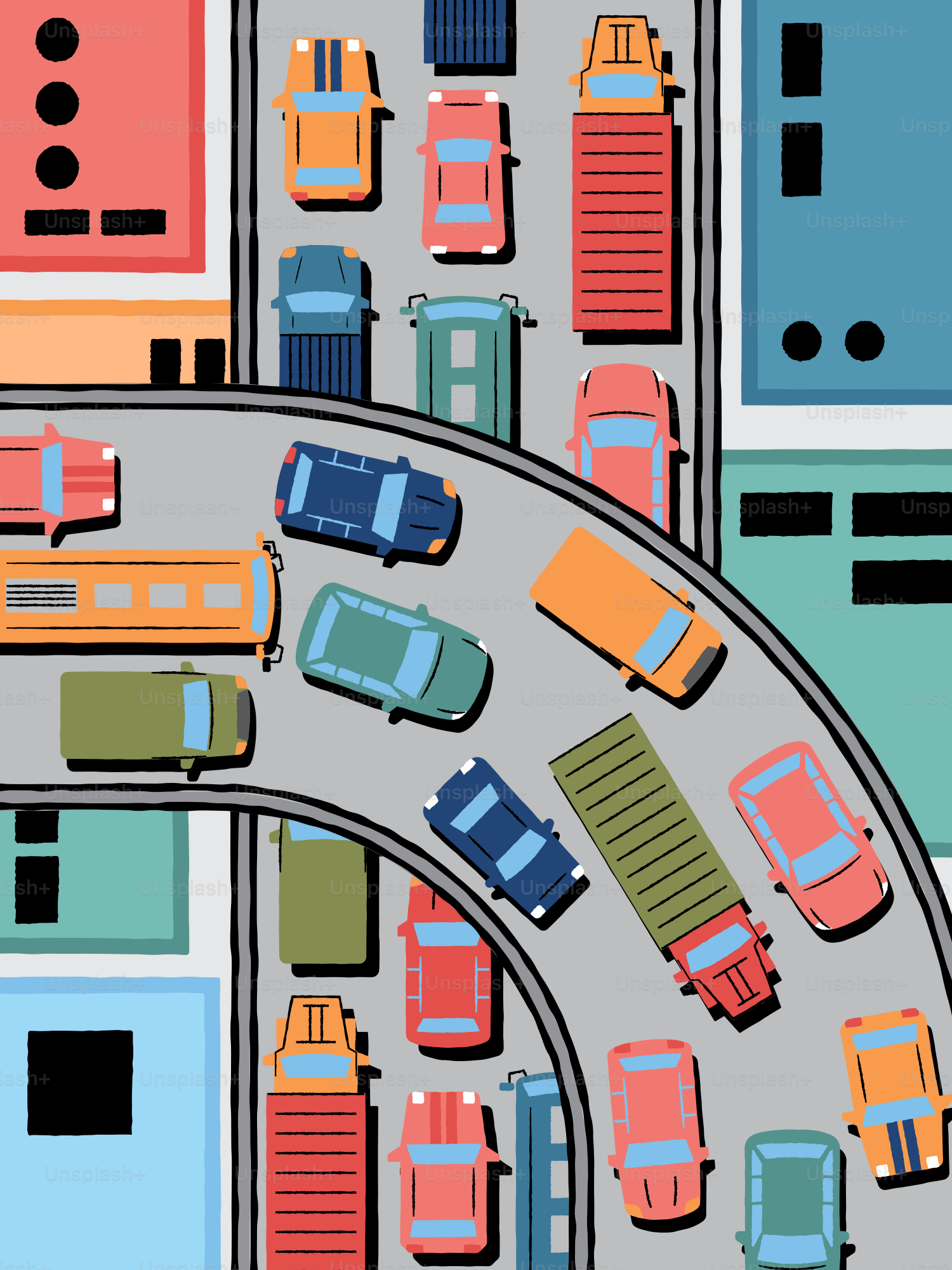 車は交通量の多い道路で渋滞に巻き込まれています。