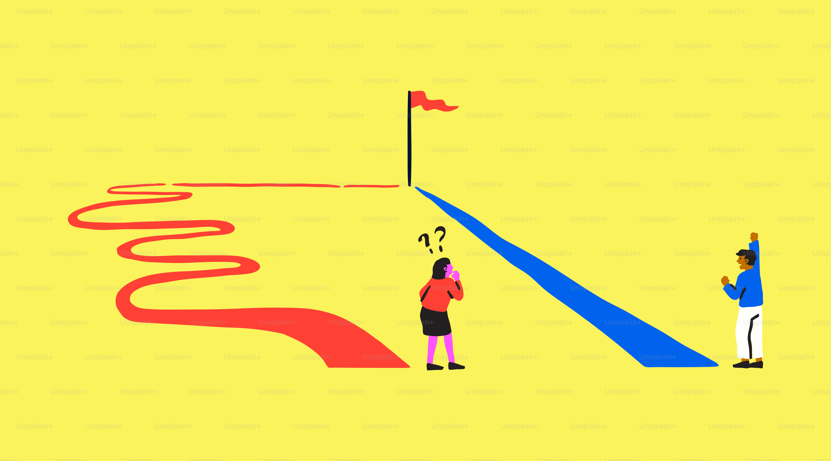 Two paths: one long and winding, one short and direct.