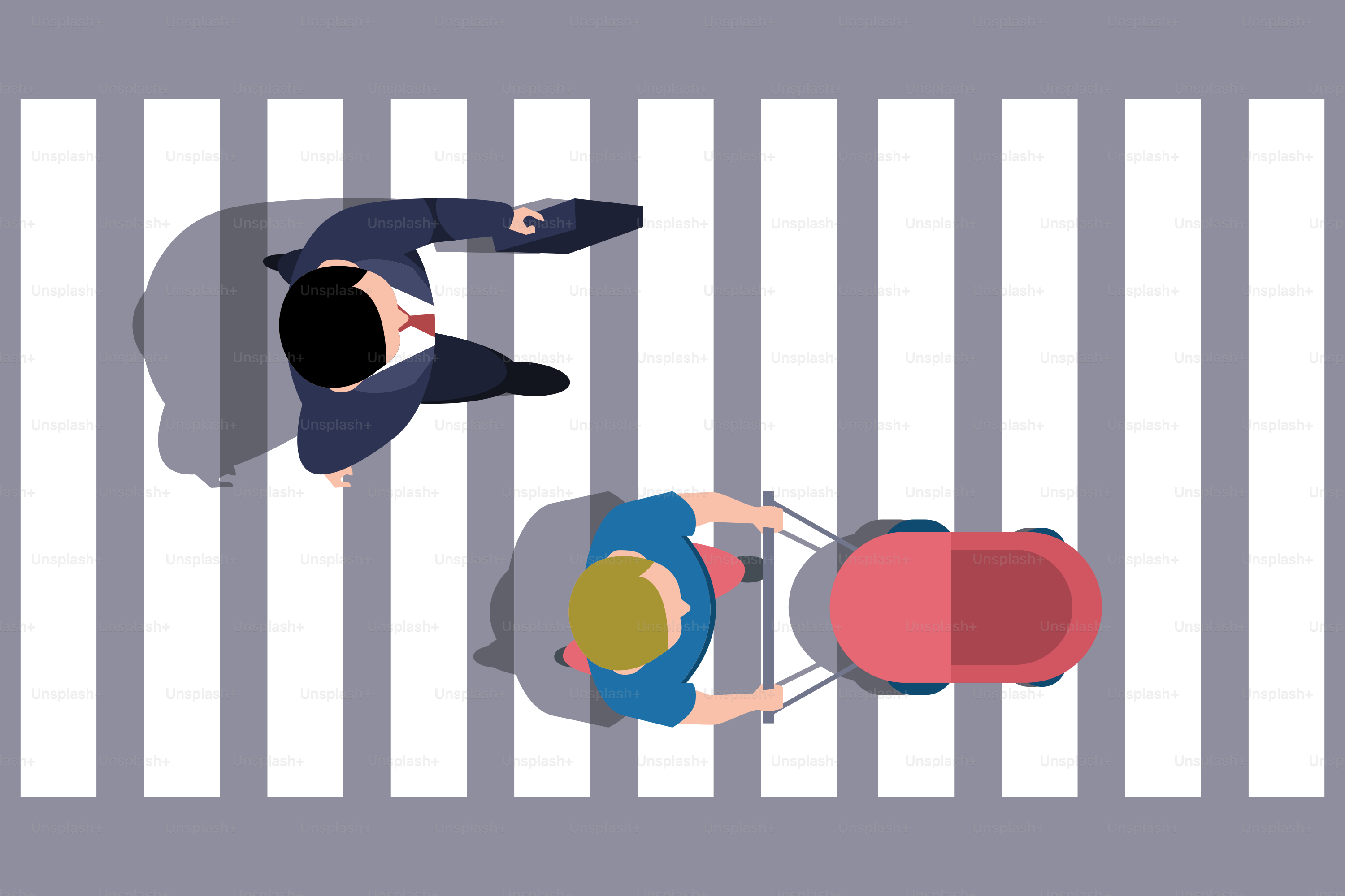 Zwei Personen auf einem Zebrastreifen: einer im Rollstuhl.