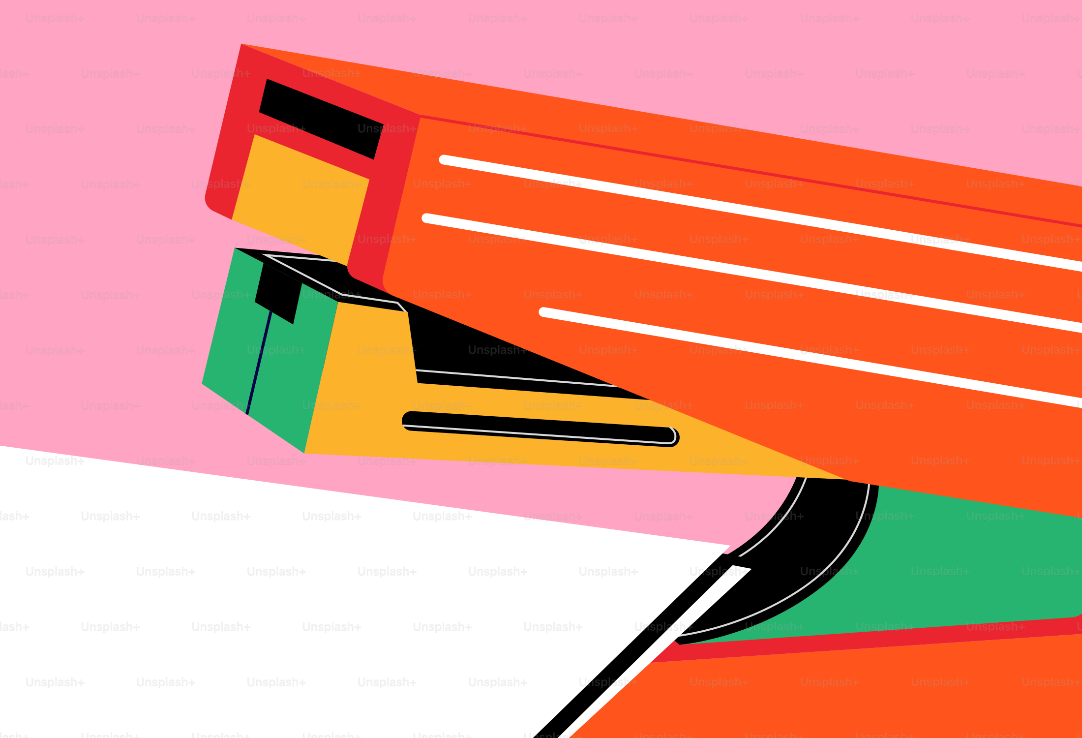 Here's a caption: a colorful illustration of a stapler.