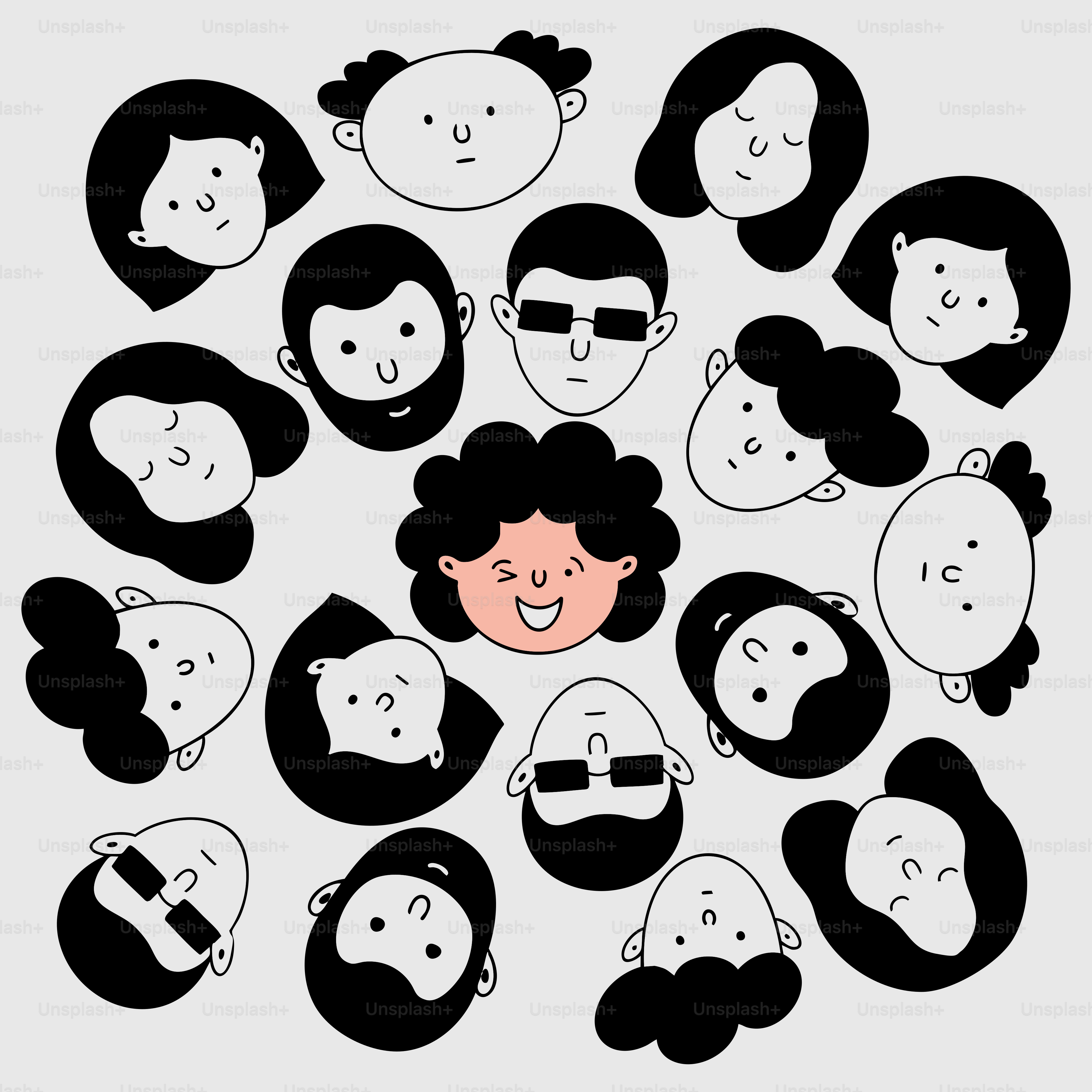 단순한 만화 얼굴 모음입니다. 벡터 – Unsplash의 예술 이미지, image size:3000x3000