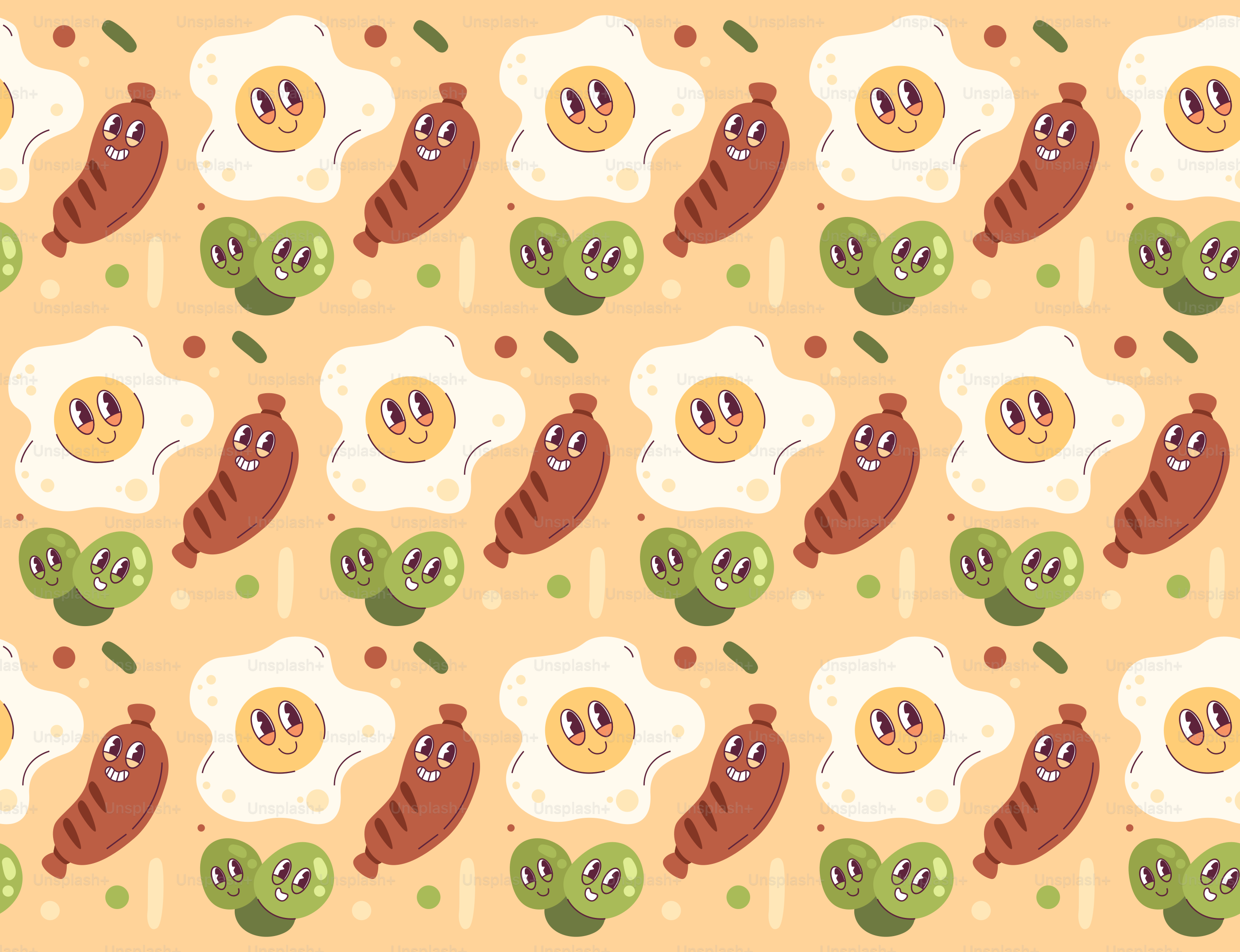 Breakfast food repeats in a fun pattern.