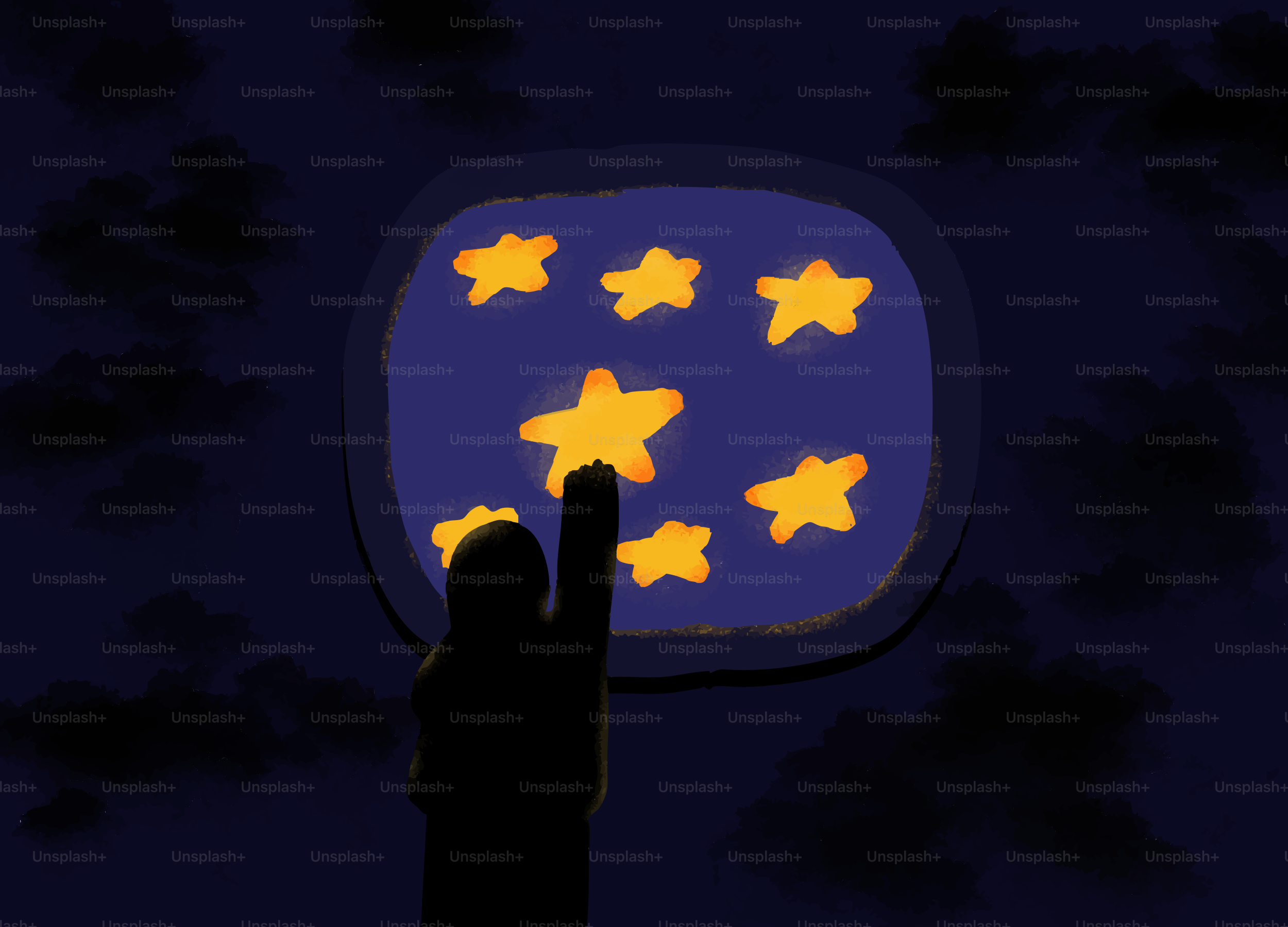 Une main tend la main vers des étoiles brillantes dans le ciel.