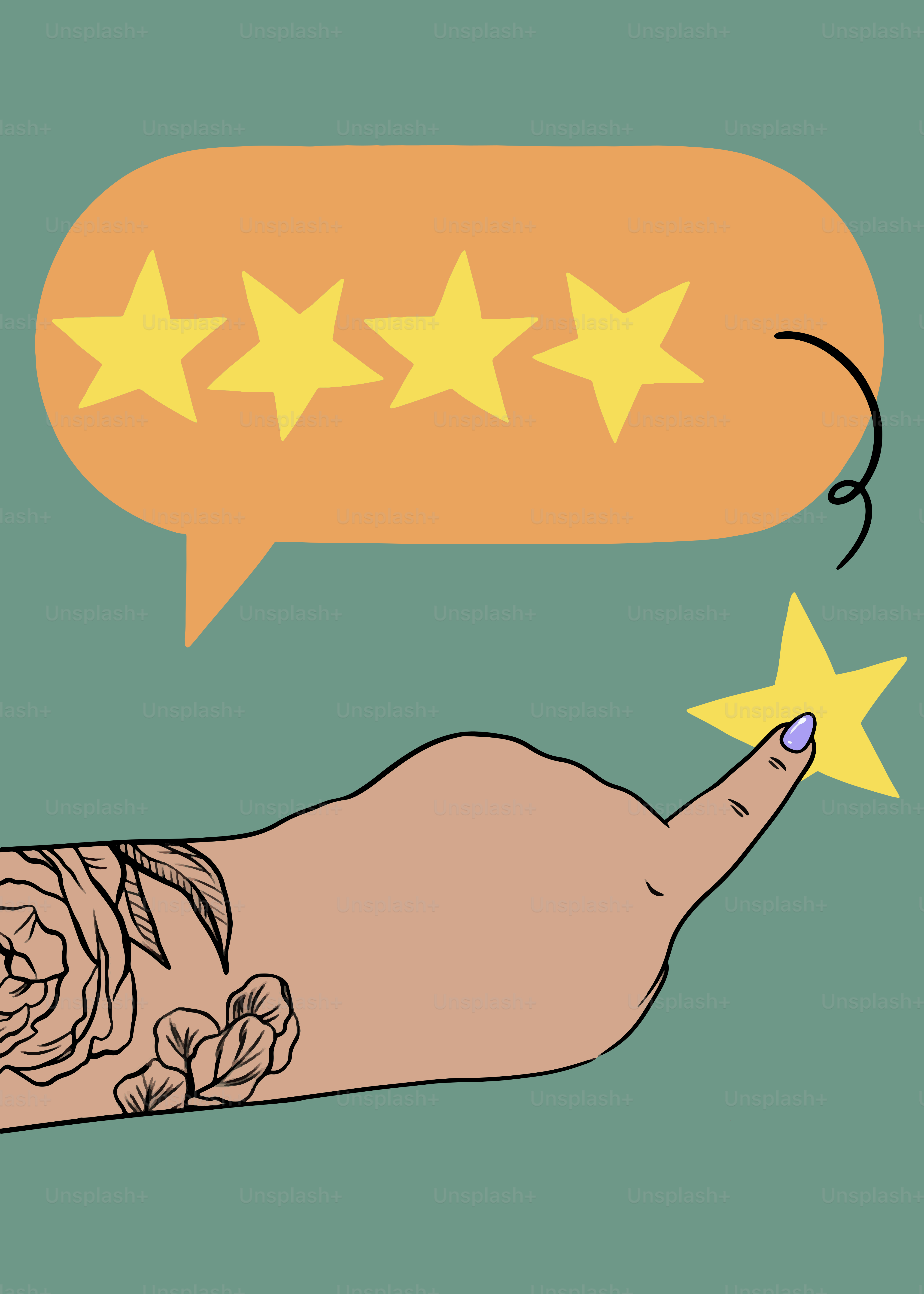 A hand is giving four stars of review.