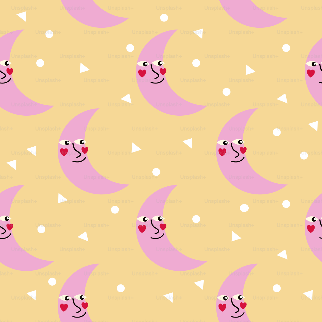 Smiling moons are patterned on a yellow background.