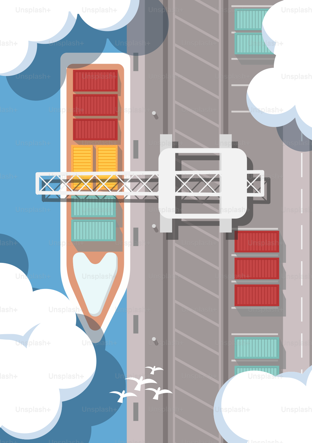 A container ship is being loaded at the port.