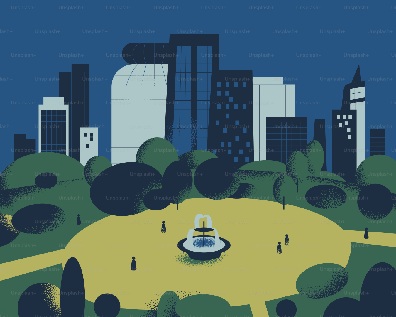 A park in the city at night.