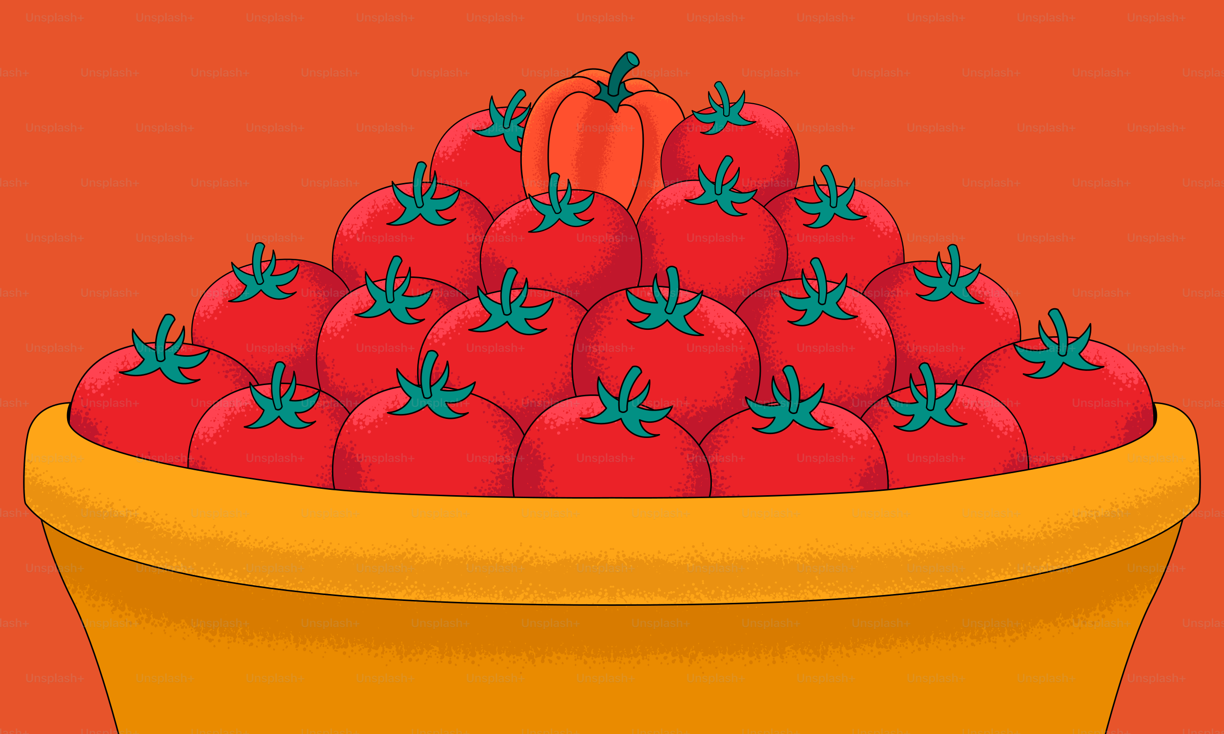 Pomodori e una zucca sono in una ciotola.