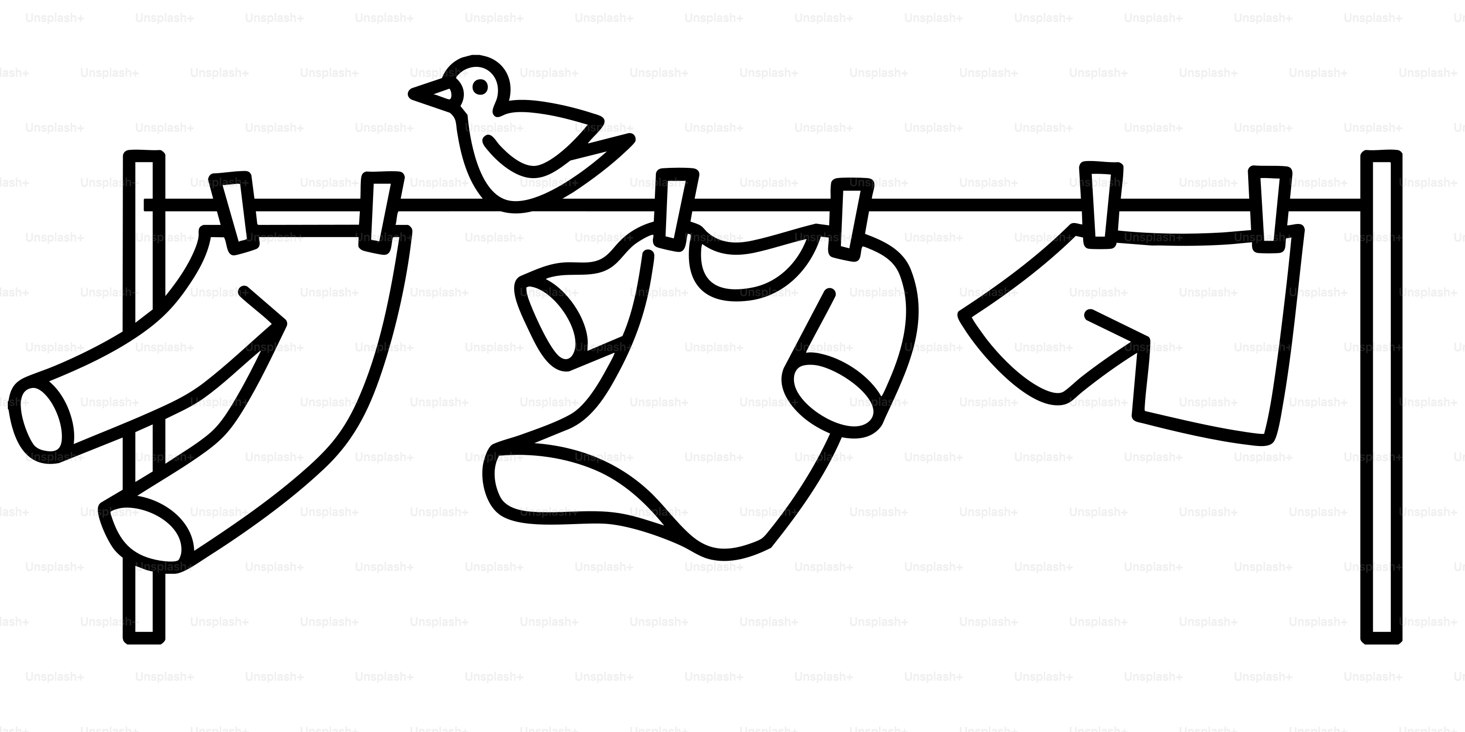 Des vêtements qui séchent sur une corde, avec un oiseau.