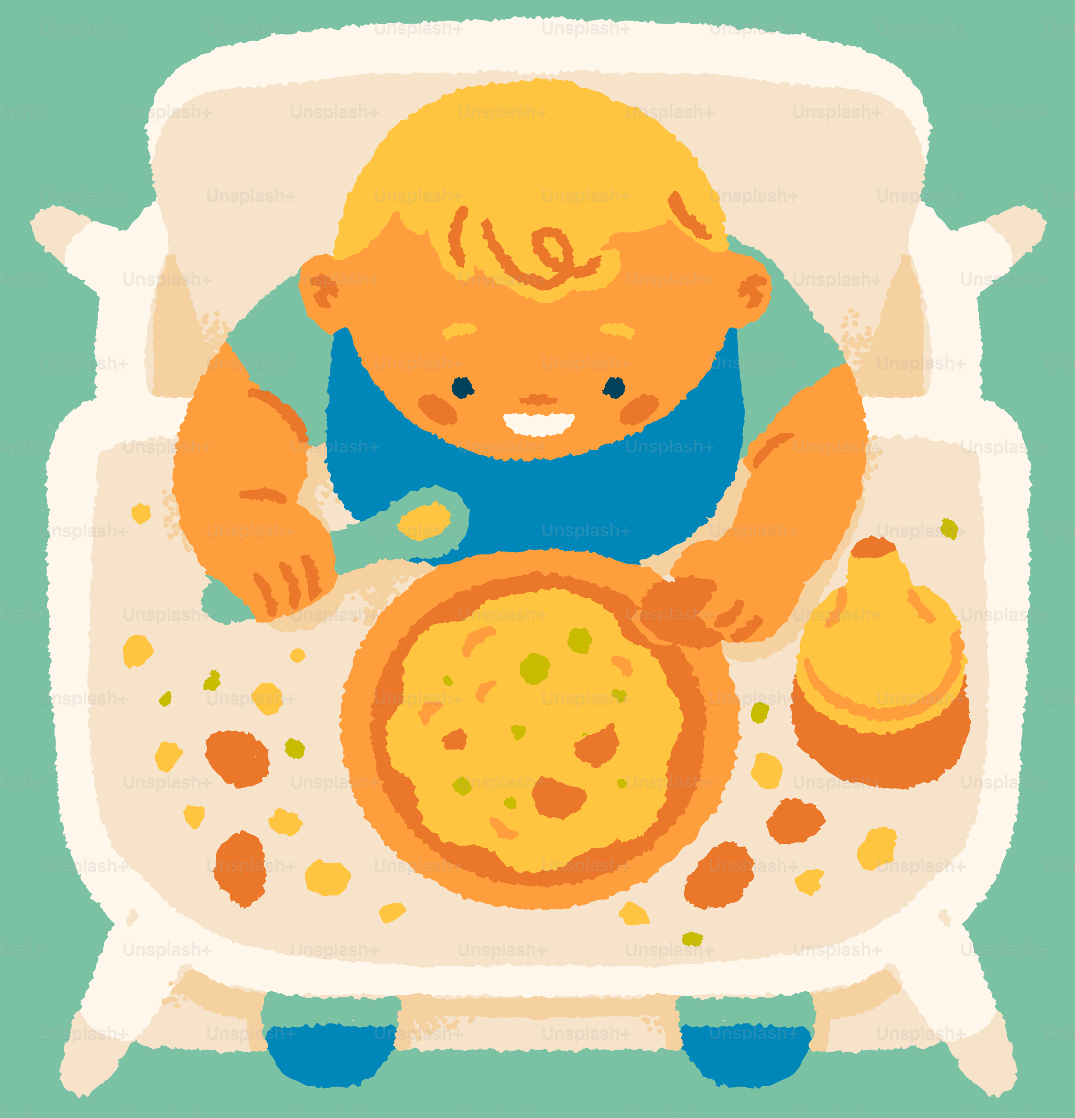 ハイチェアでピューレを食べる赤ちゃん