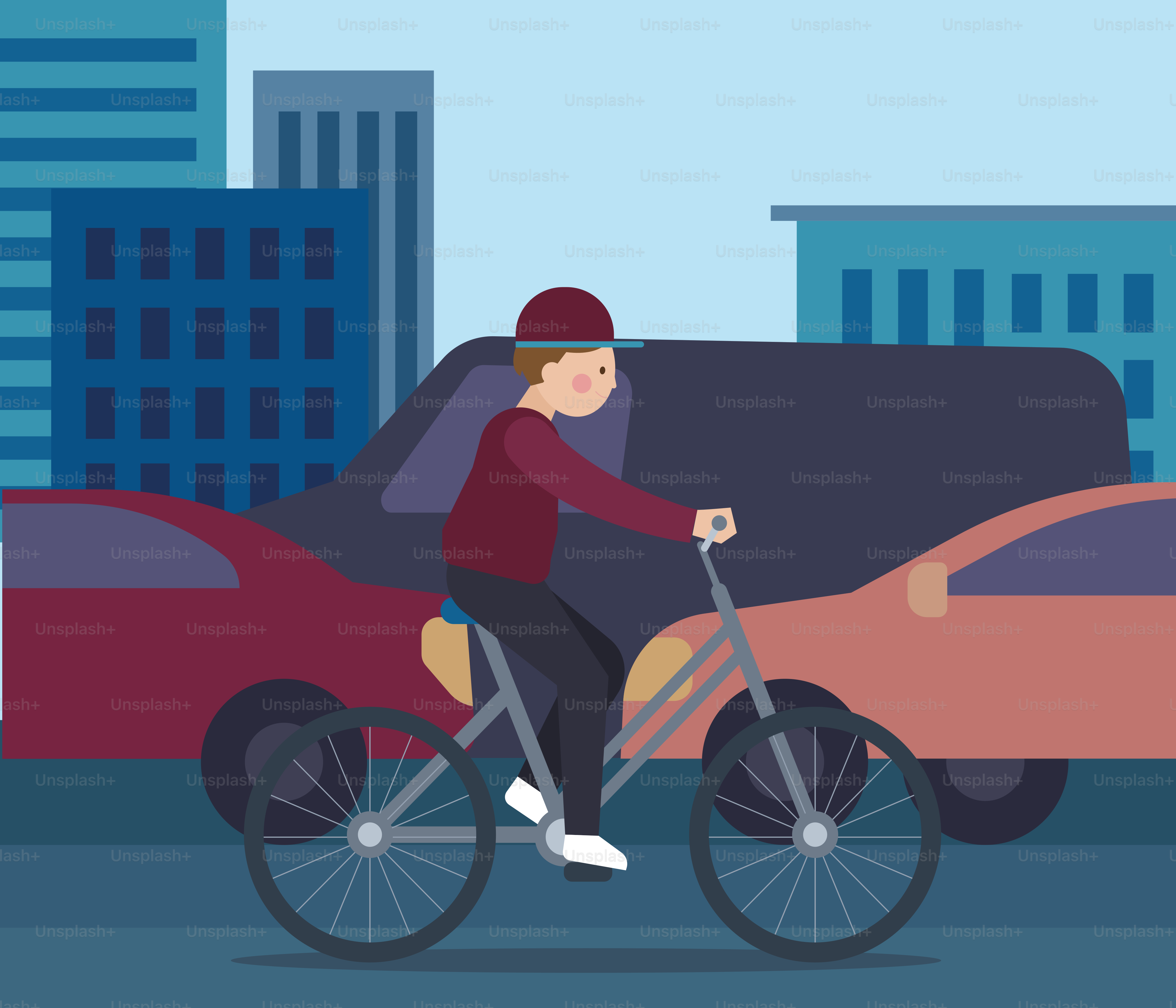 Une personne fait du vélo dans une rue animée.