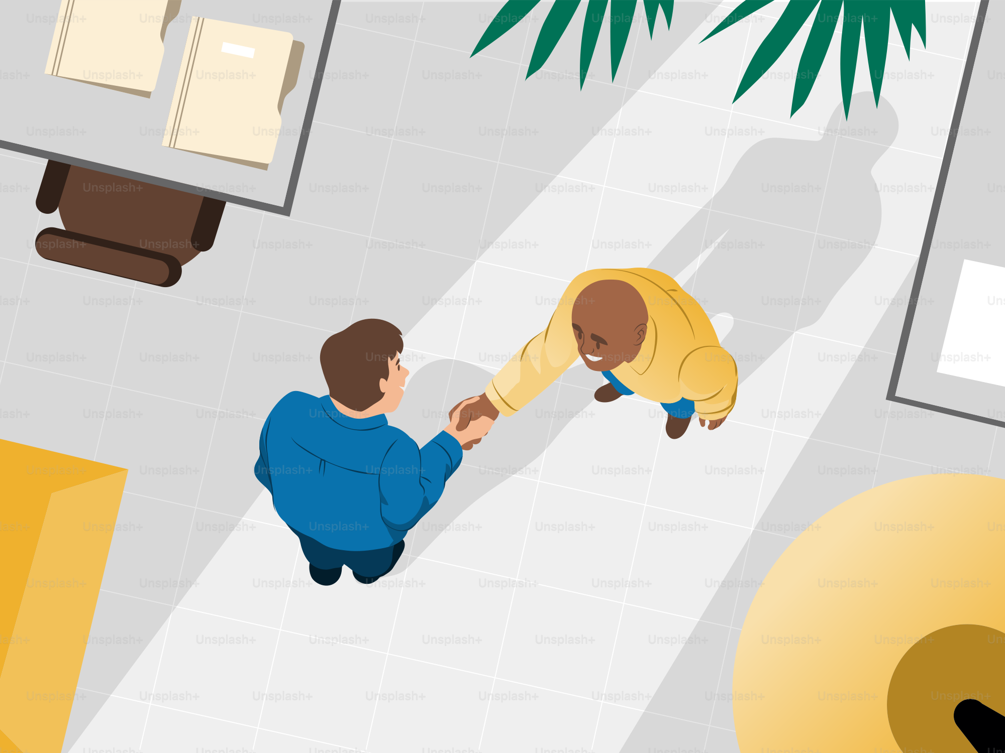 Deux hommes se serrent la main dans un bureau.