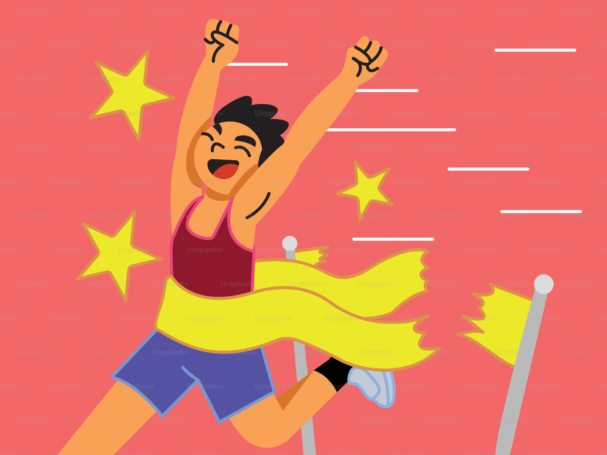 A runner celebrates victory at the finish line!
