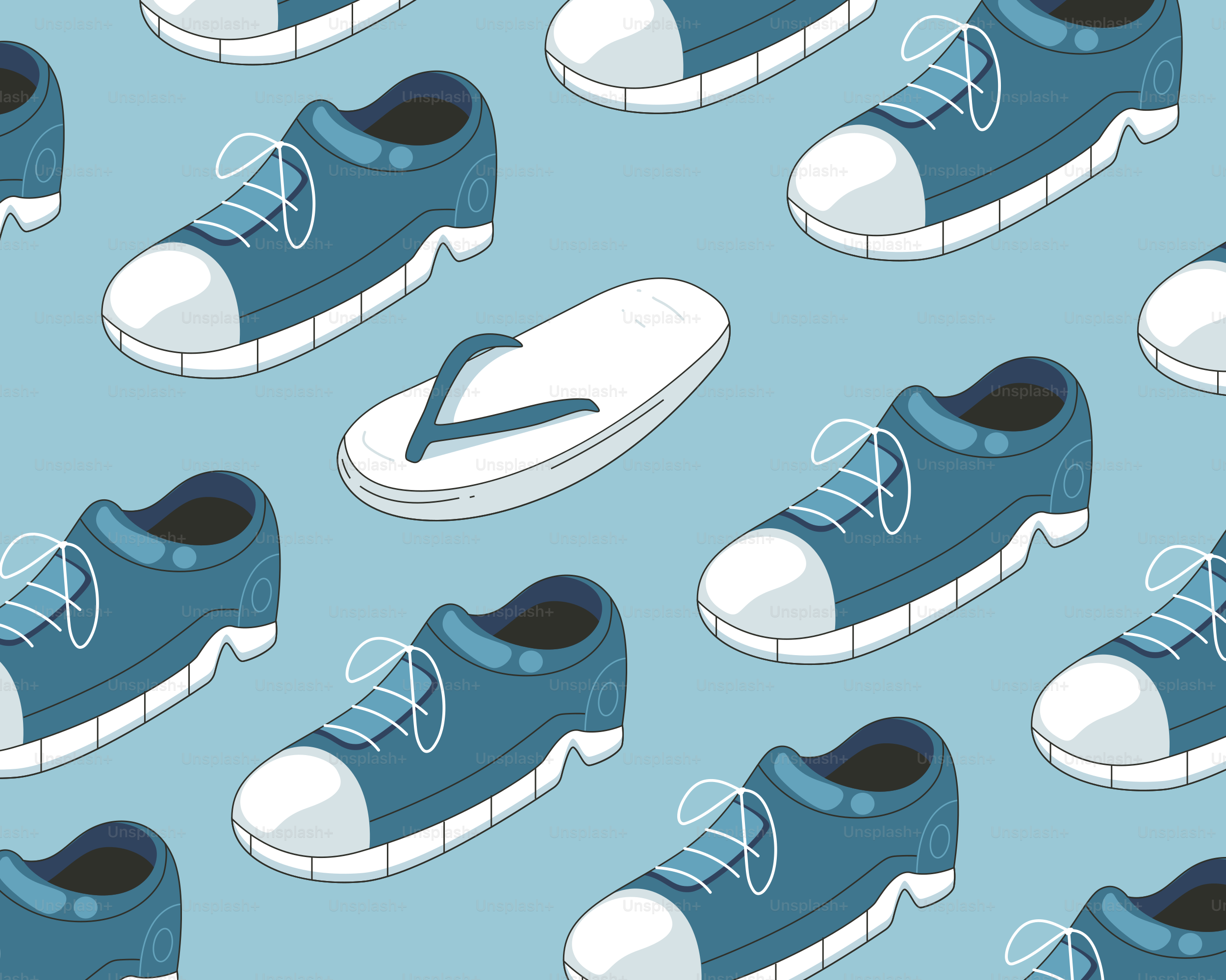 Des baskets entourent une seule tonge sur le fond bleu.