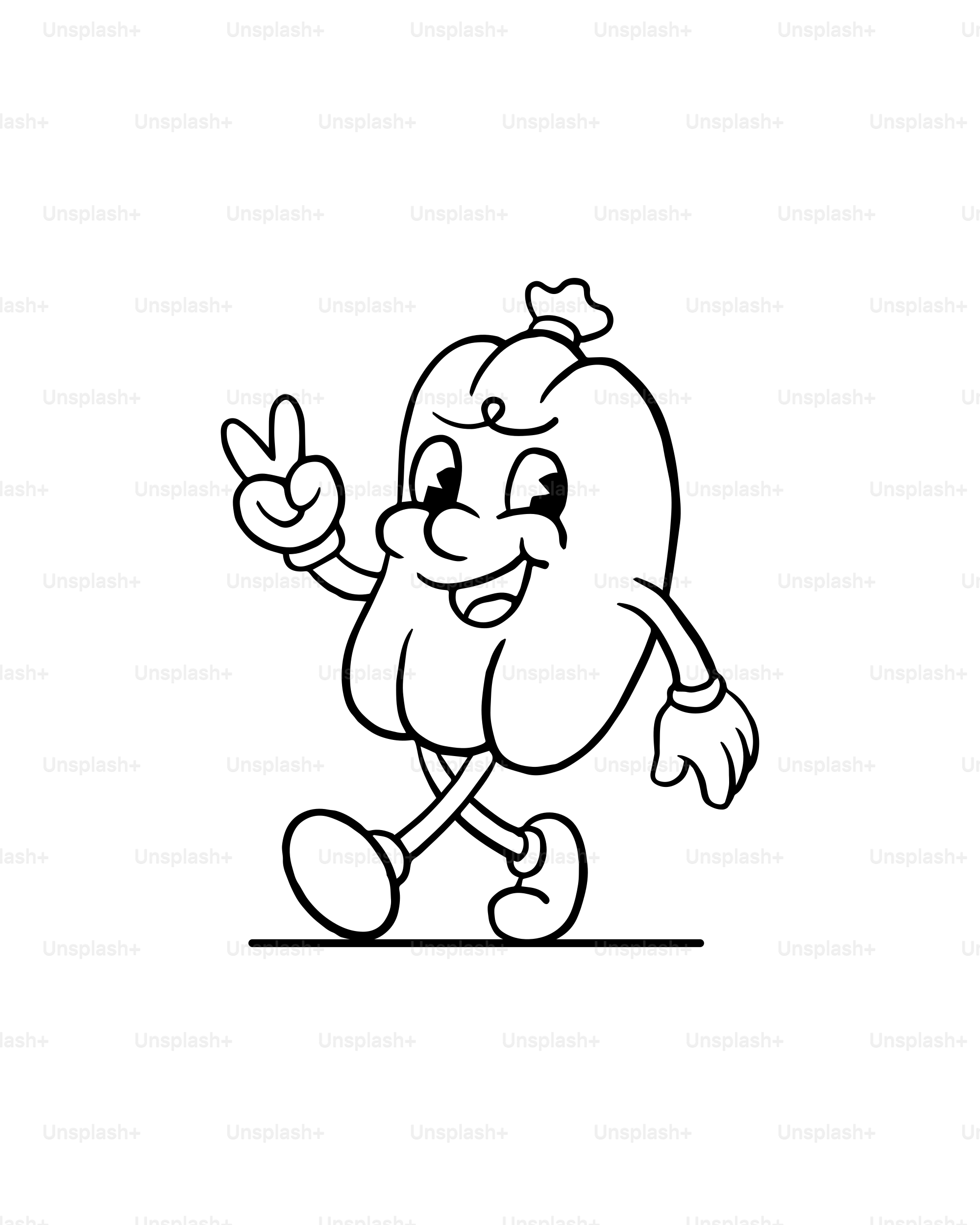 Un peperone dei cartoni animati cammina e sorride.