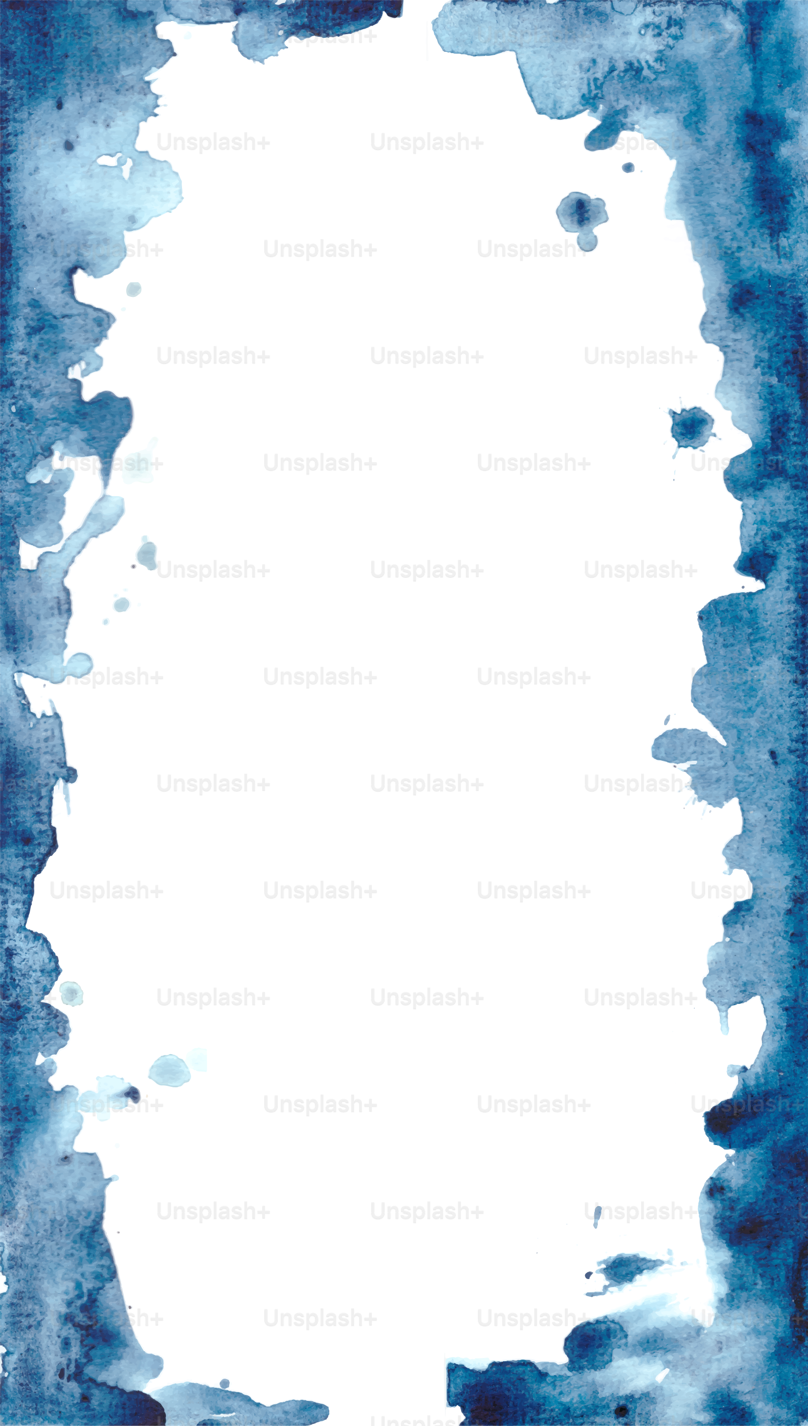 Ein blauer Aquarellrahmen umgibt einen weißen Hintergrund.