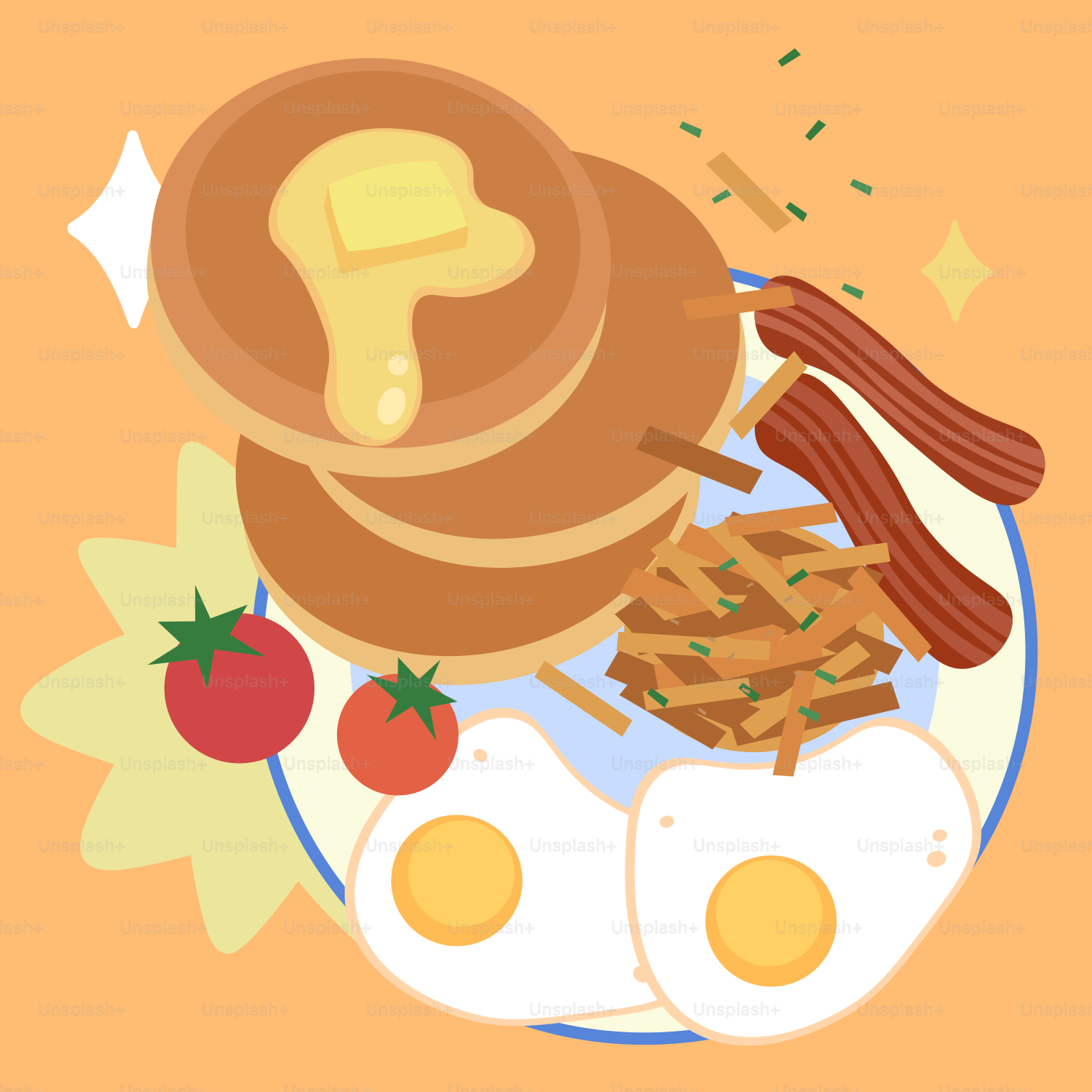 うさぎにいっぱい食べさせたい。 十九品目ホットケーキ三段重ね #ファンアート, image size:3000x3000