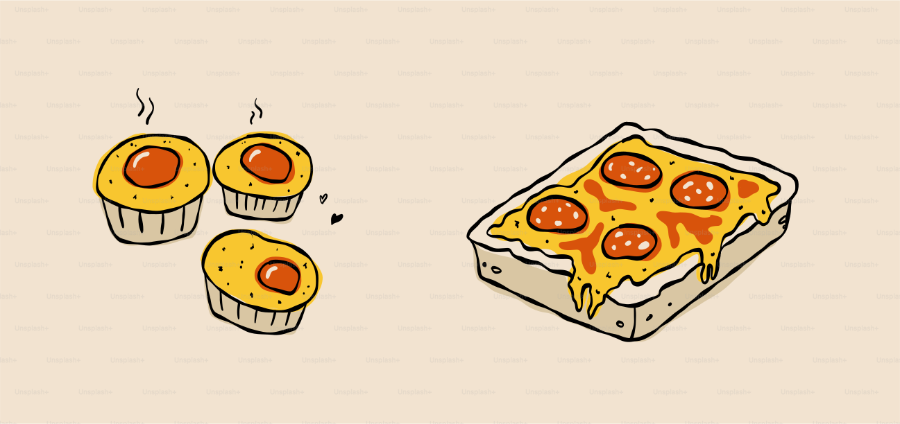 Muffins and pizza.