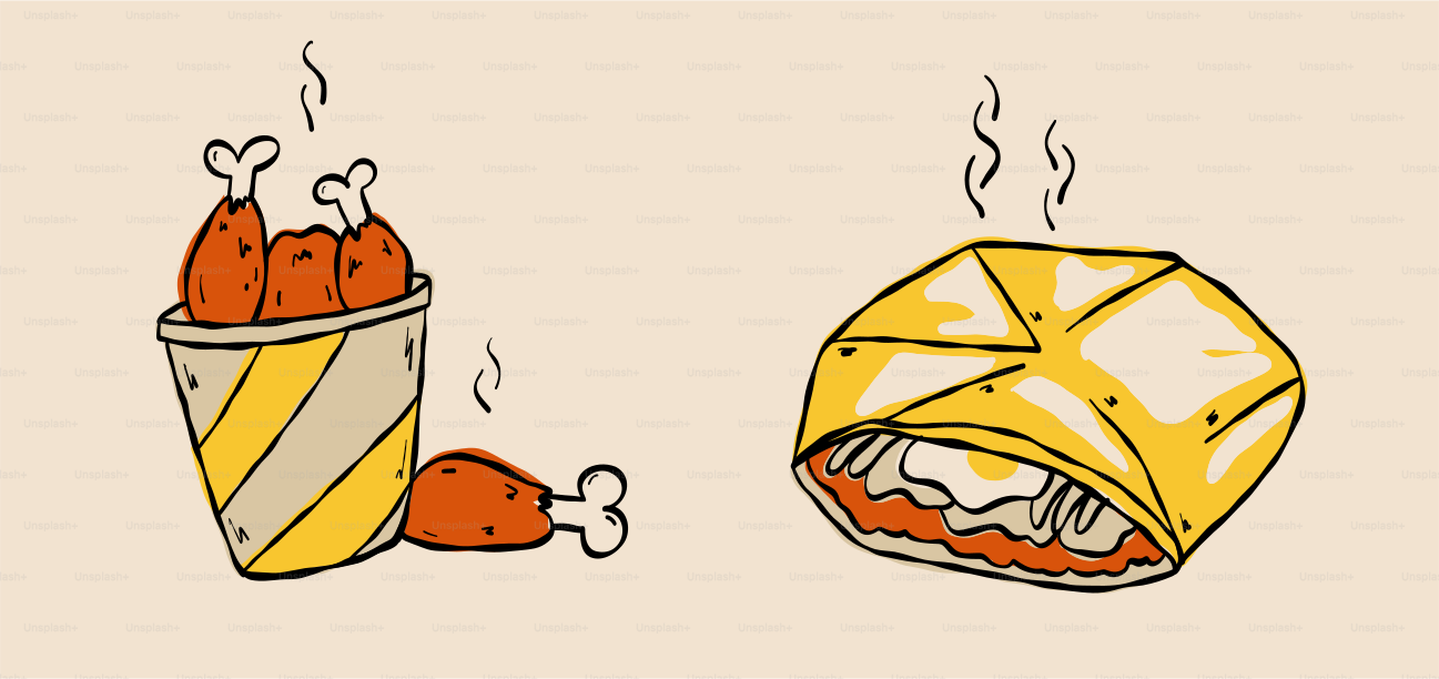 Bucket of fried chicken and a savory pie.