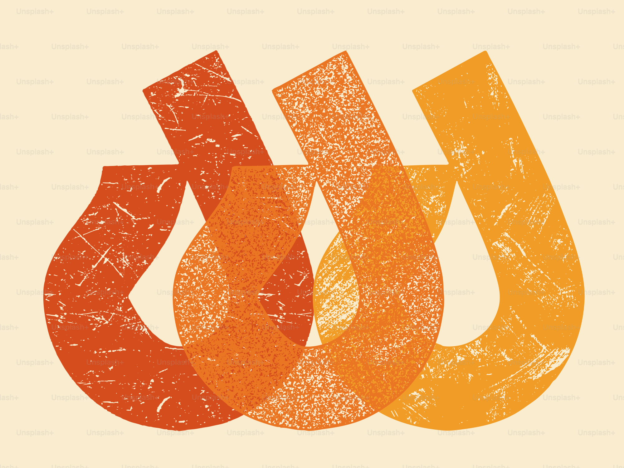 Three intertwined, droplet-shaped orange designs.