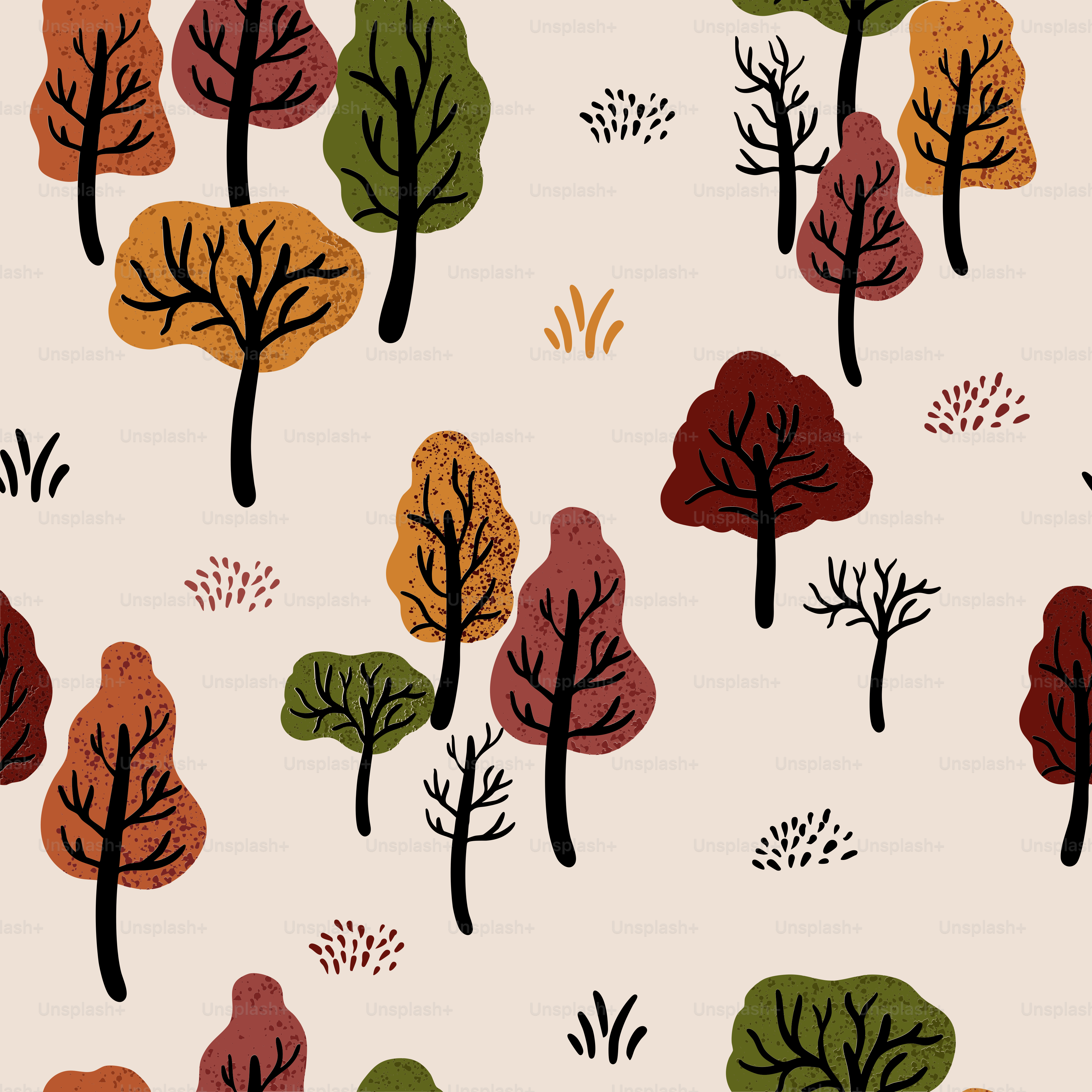 A colorful forest illustration on a cream-colored background.