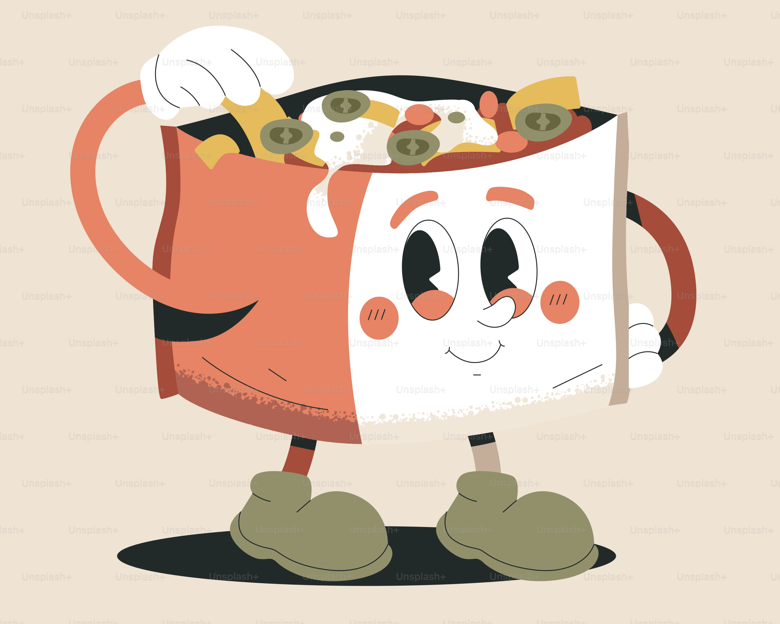 Here is a caption for the image: a cartoon bag of chips smiles and stands.