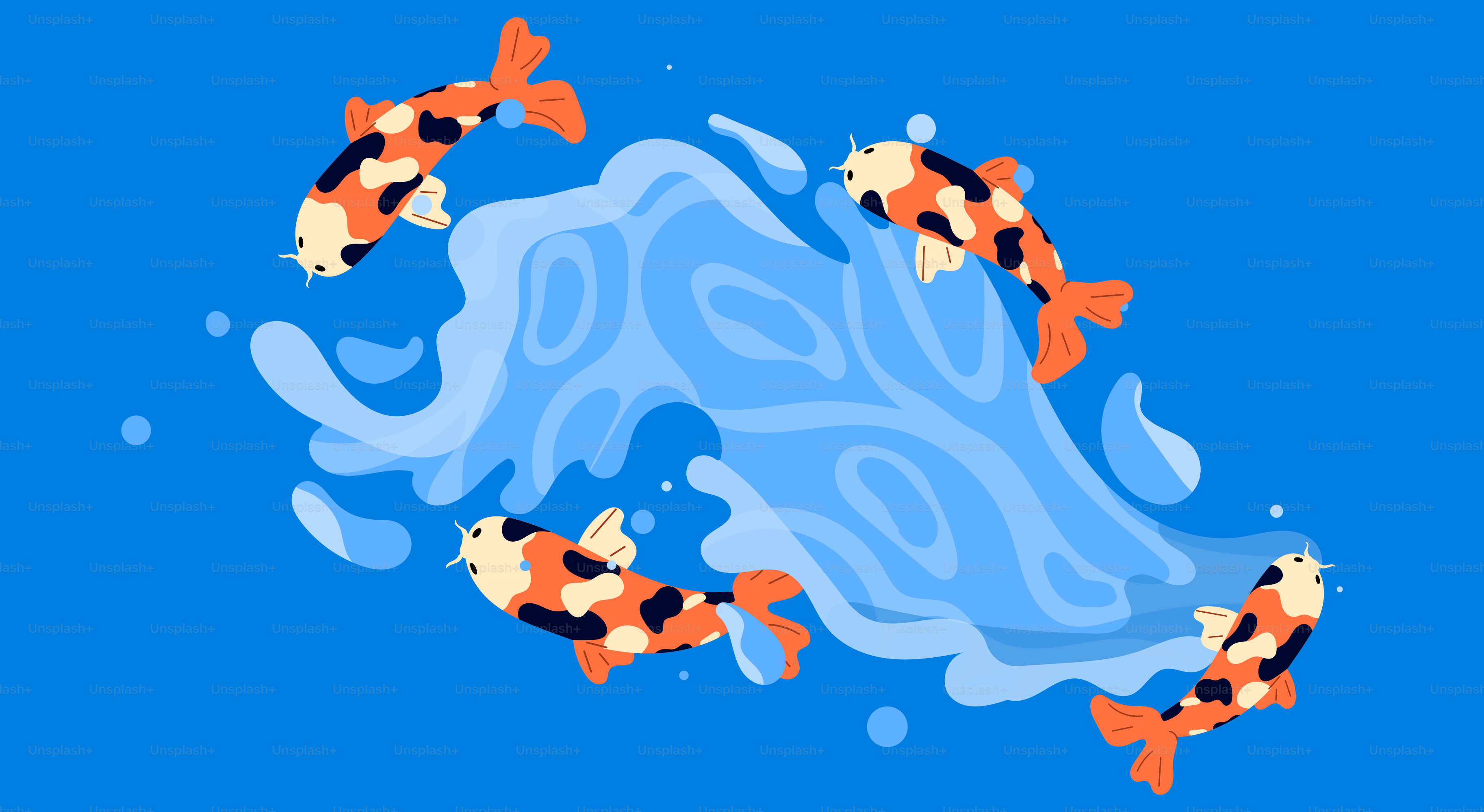 I pesci Koi nuotano intorno a uno spruzzo d'acqua