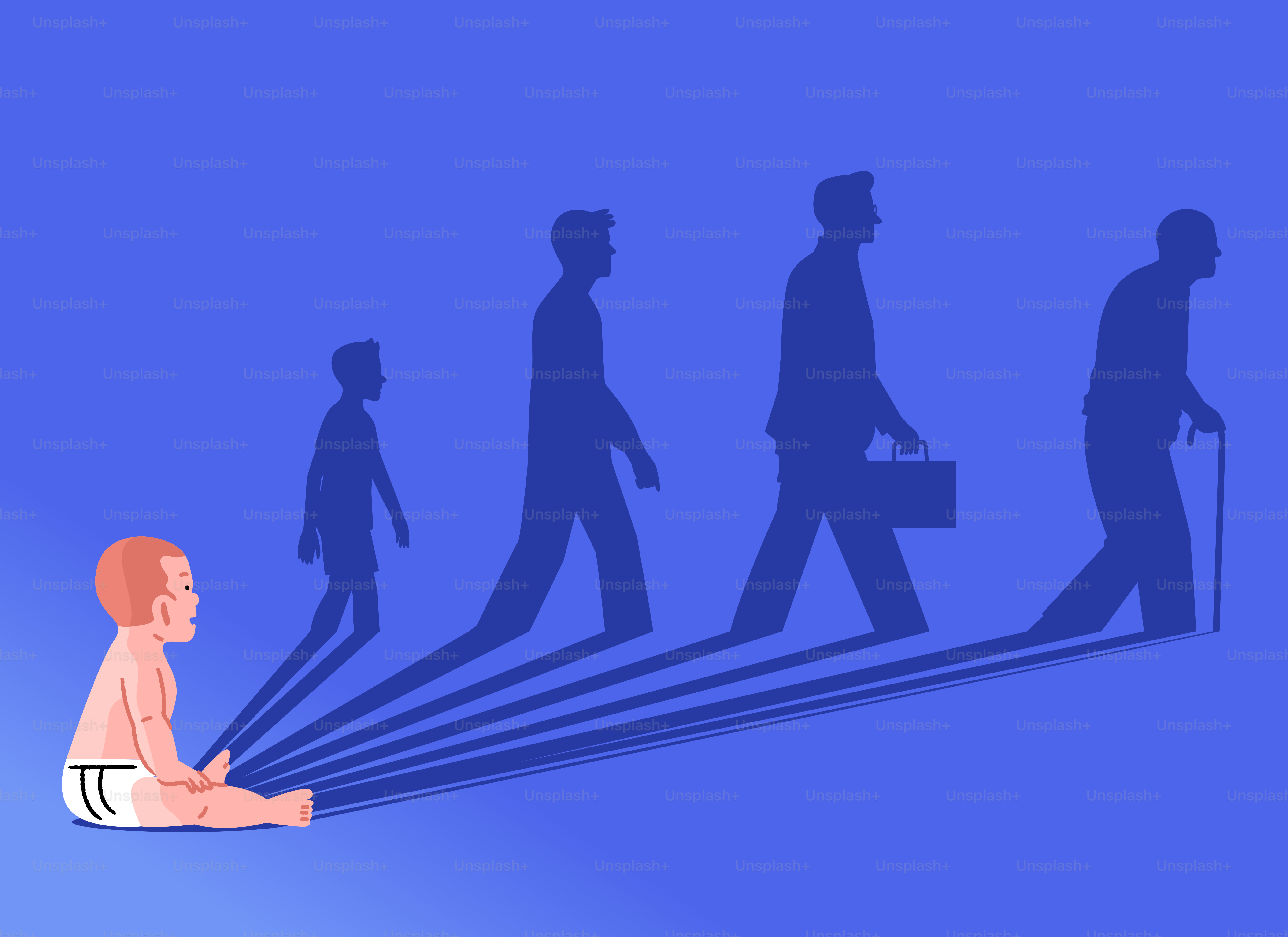 Human life from birth to old age is depicted.